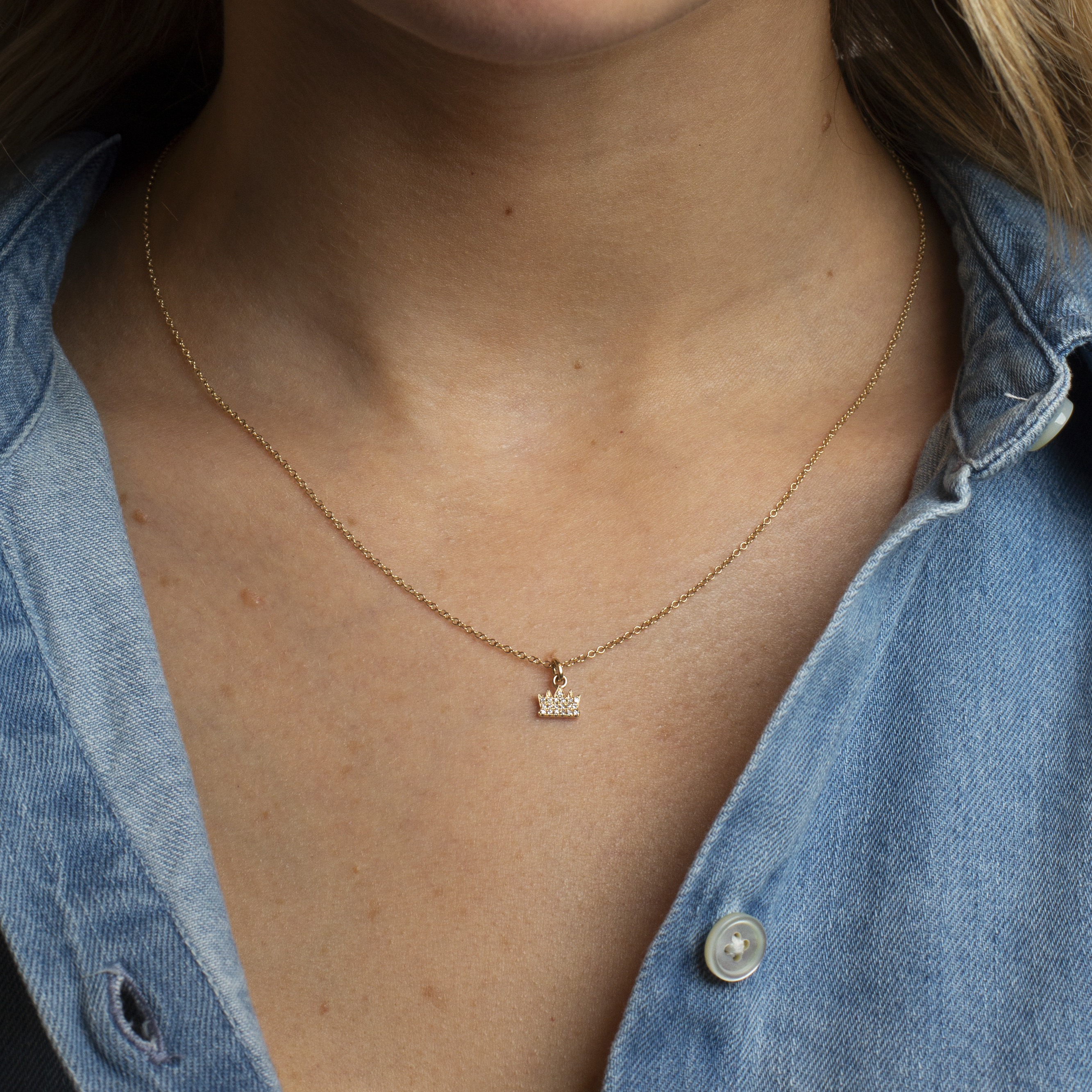 Mini Token Pave Crown Necklace