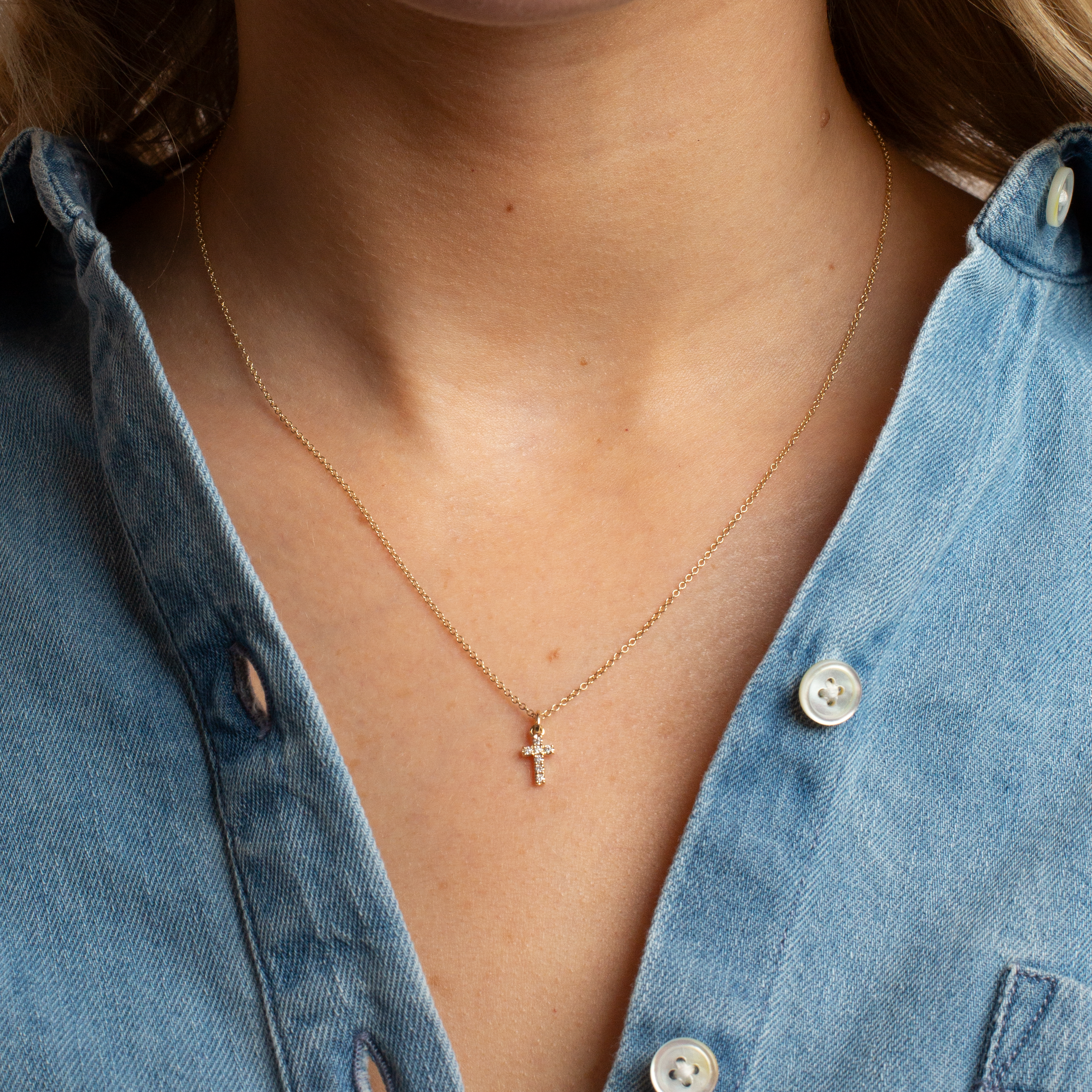 Mini Token Pave Cross Necklace