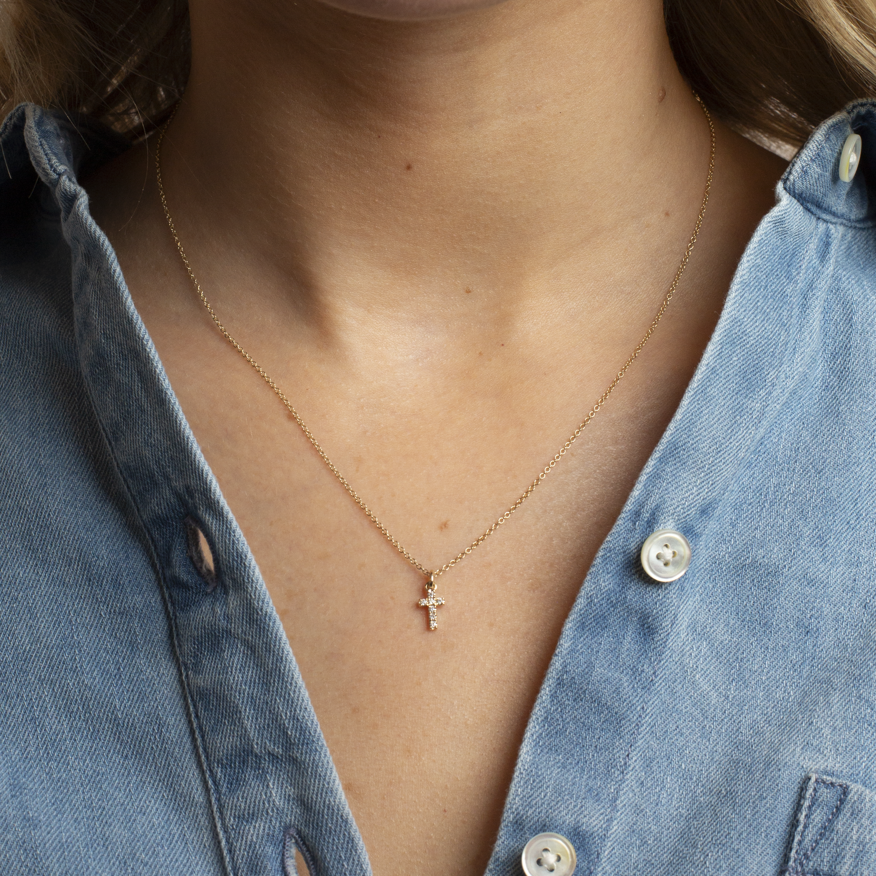 Mini Token Pave Cross Necklace