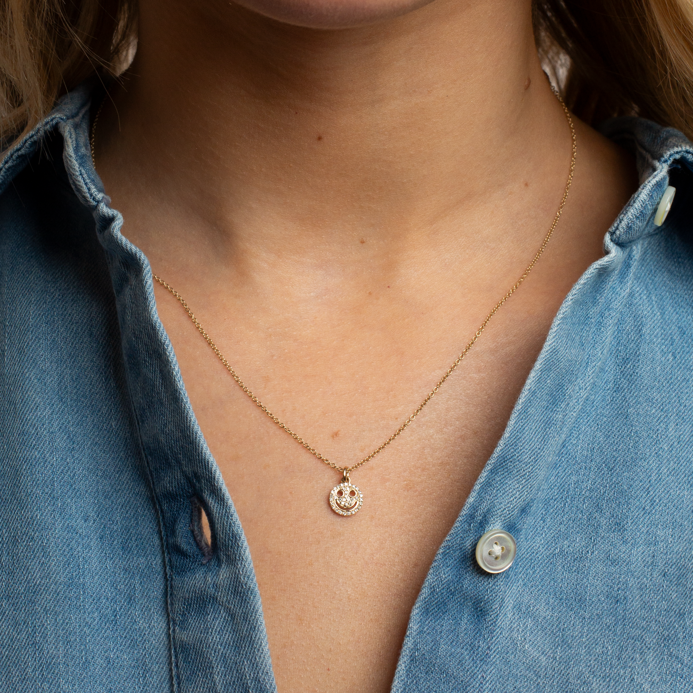 Mini Token Pave Smiley Face Necklace
