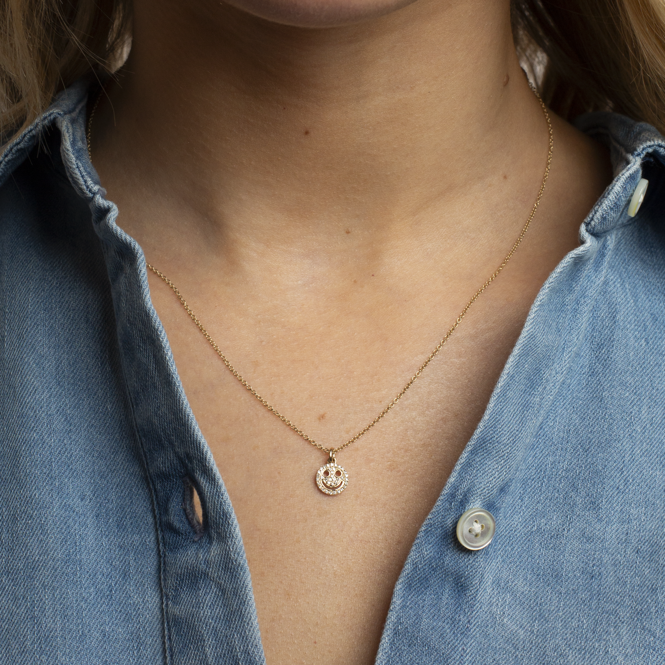 Mini Token Pave Smiley Face Necklace