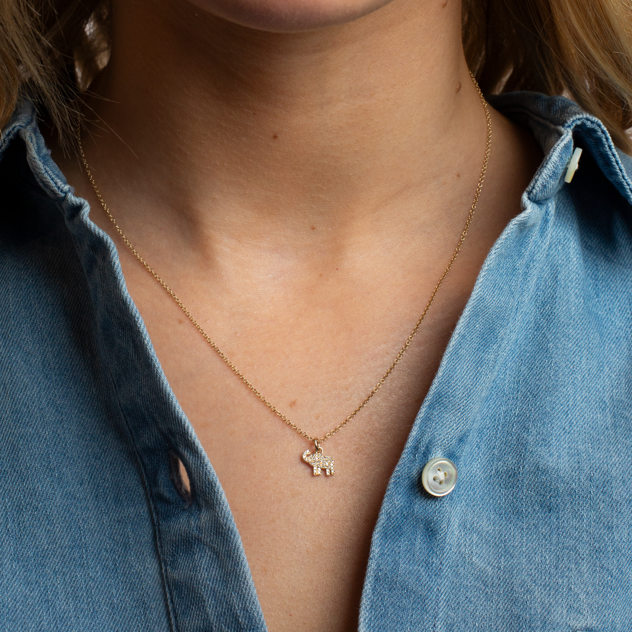 Mini Token Pave Elephant Necklace