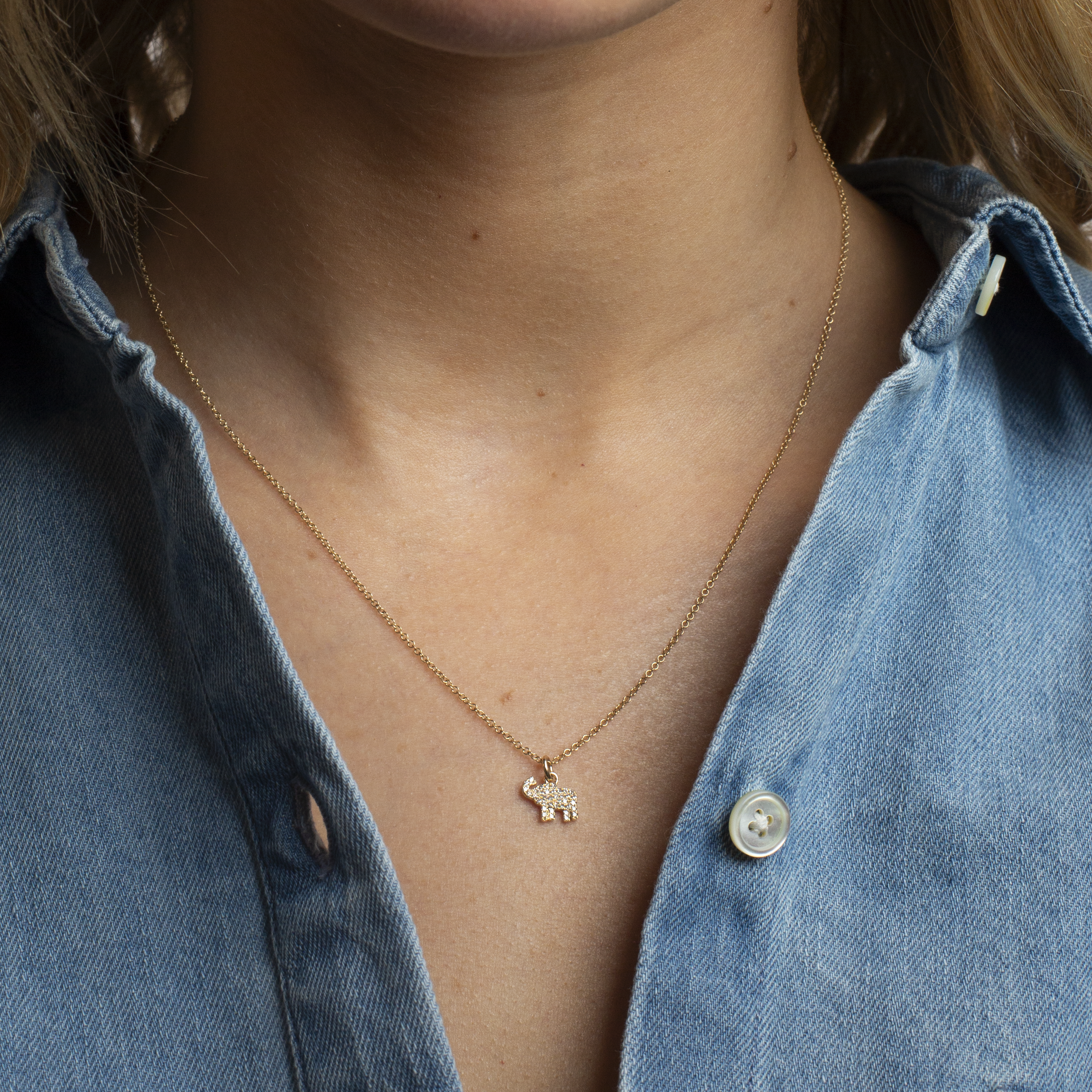 Mini Token Pave Elephant Necklace