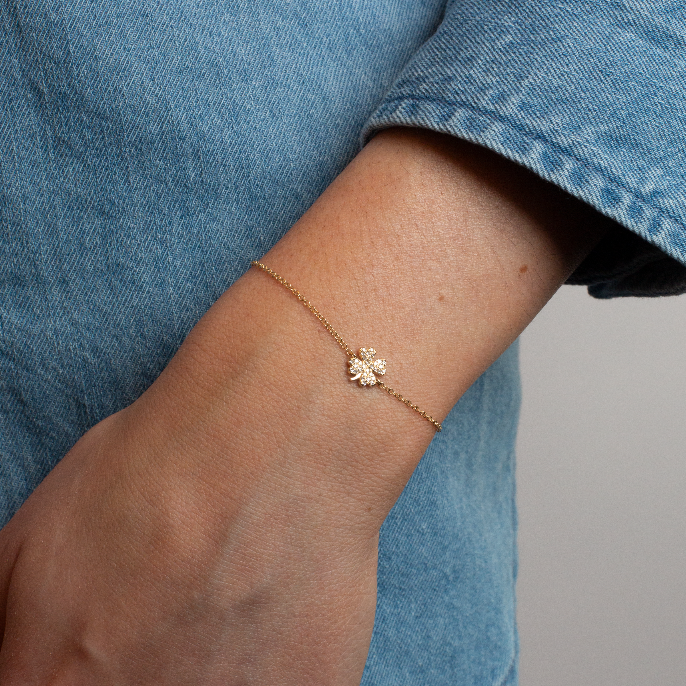 Mini Token Pave Four Leaf Clover Bracelet