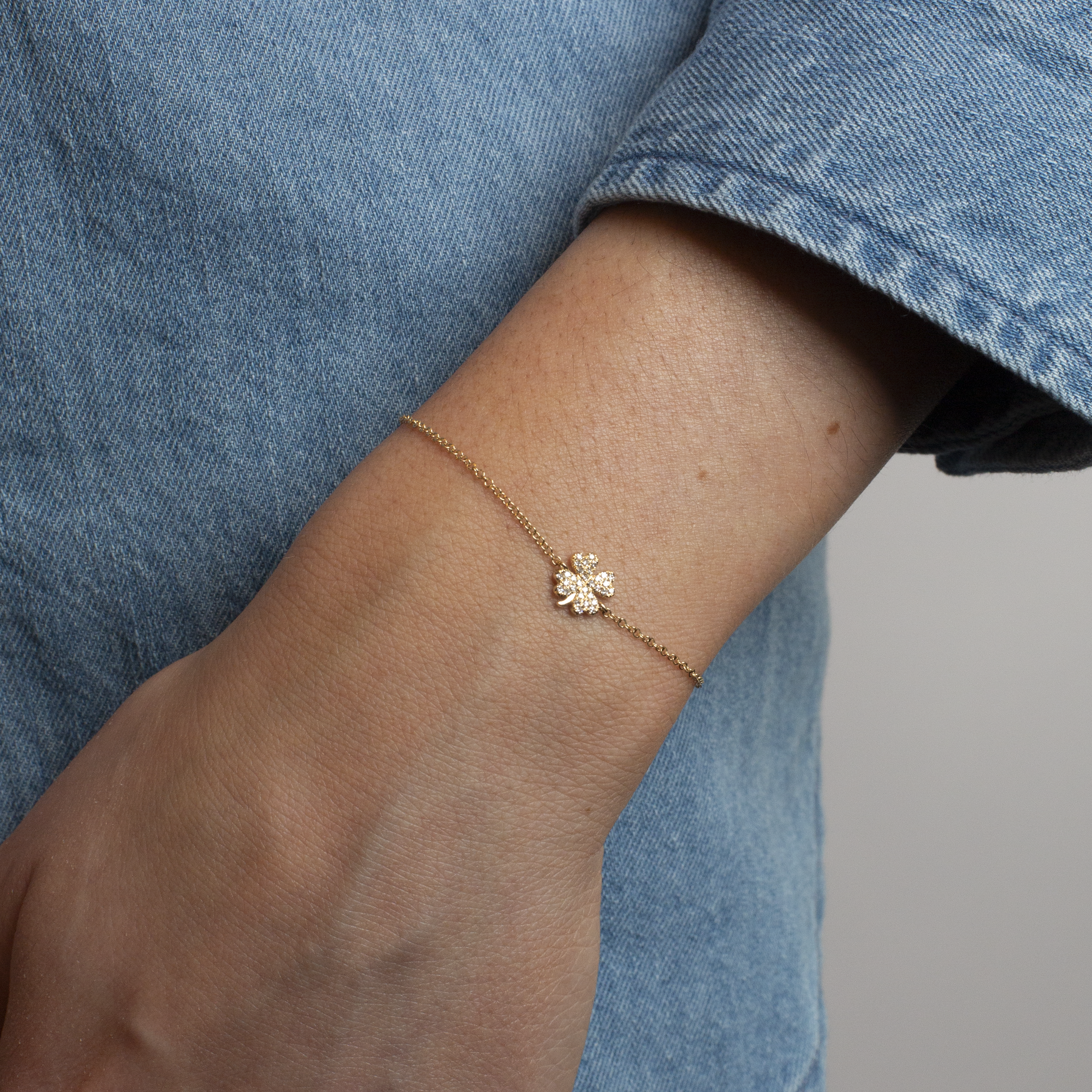 Mini Token Pave Four Leaf Clover Bracelet