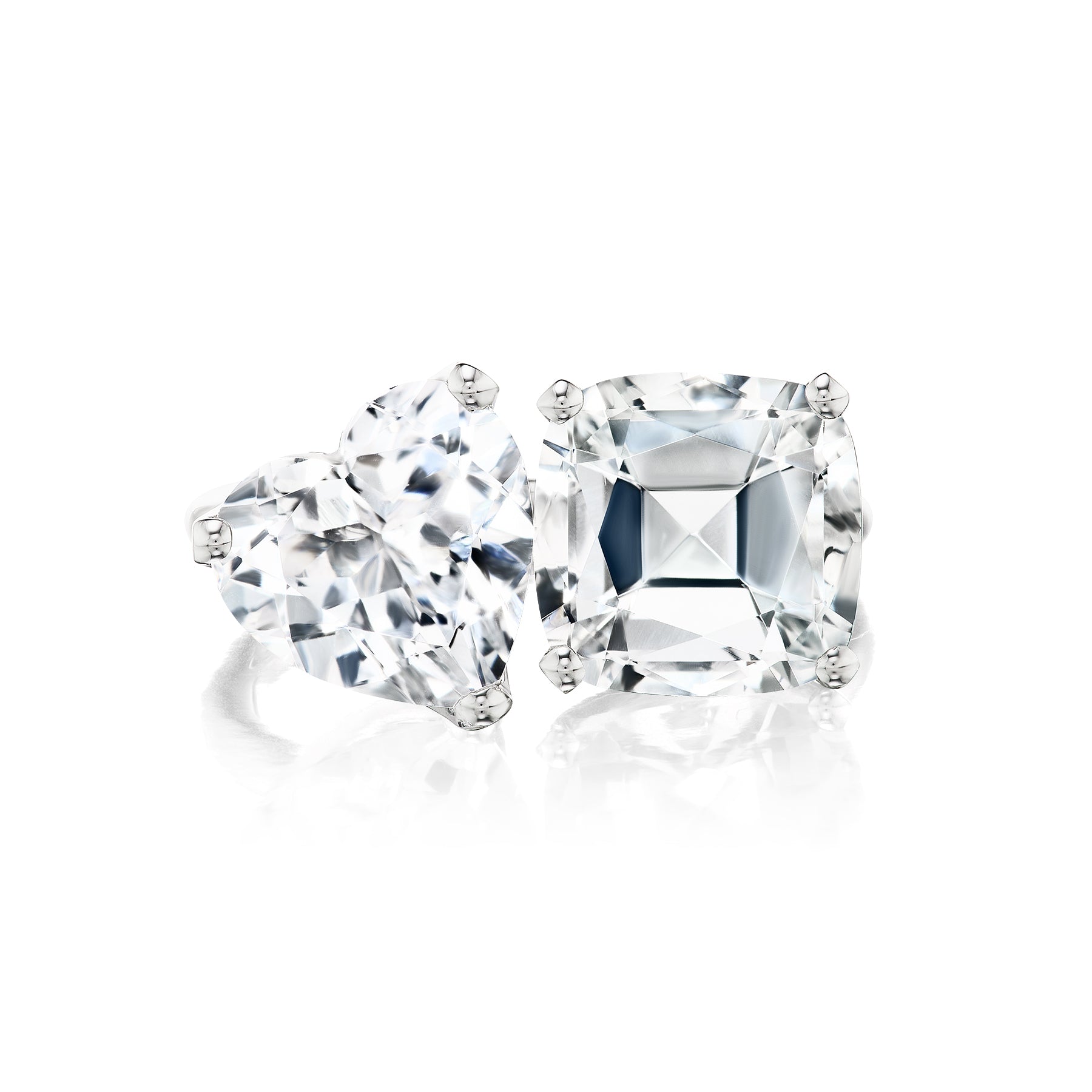 Bold White Topaz Cushion and Heart Two-Stone Ring