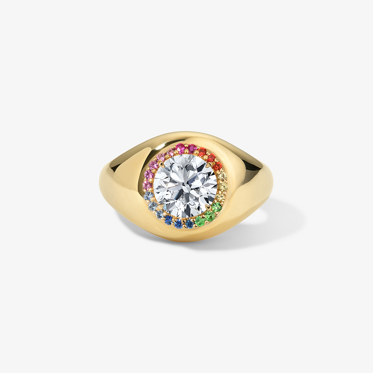 Lab Diamond Candy Button Signet Ring 14K Yellow Gold