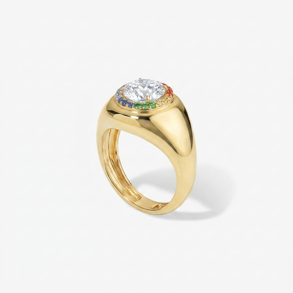 Lab Diamond Candy Button Signet Ring