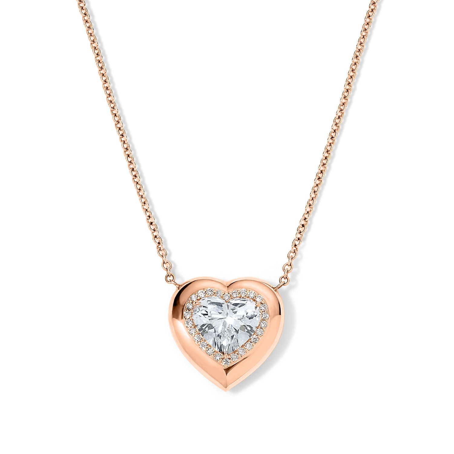 Diamond Heart Button Necklace with Oval Chain