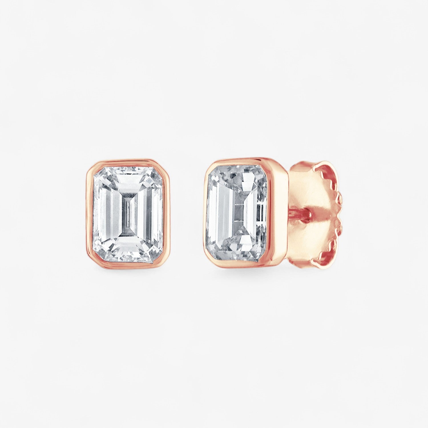 Bezel Set Emerald Cut Studs