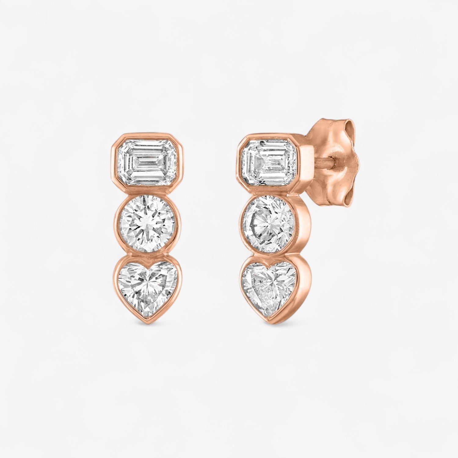 Fancy Bezel Three Stone Multi Shape Earring
