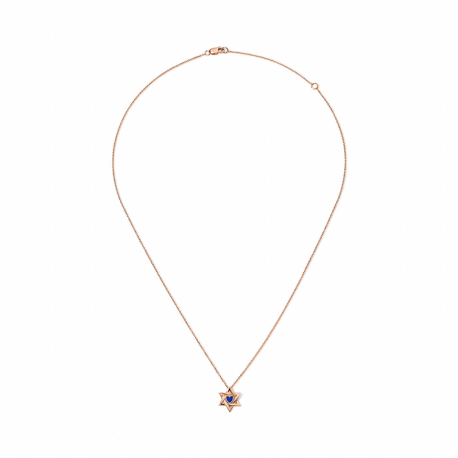 Gold Jewish Star with Enamel Heart Necklace