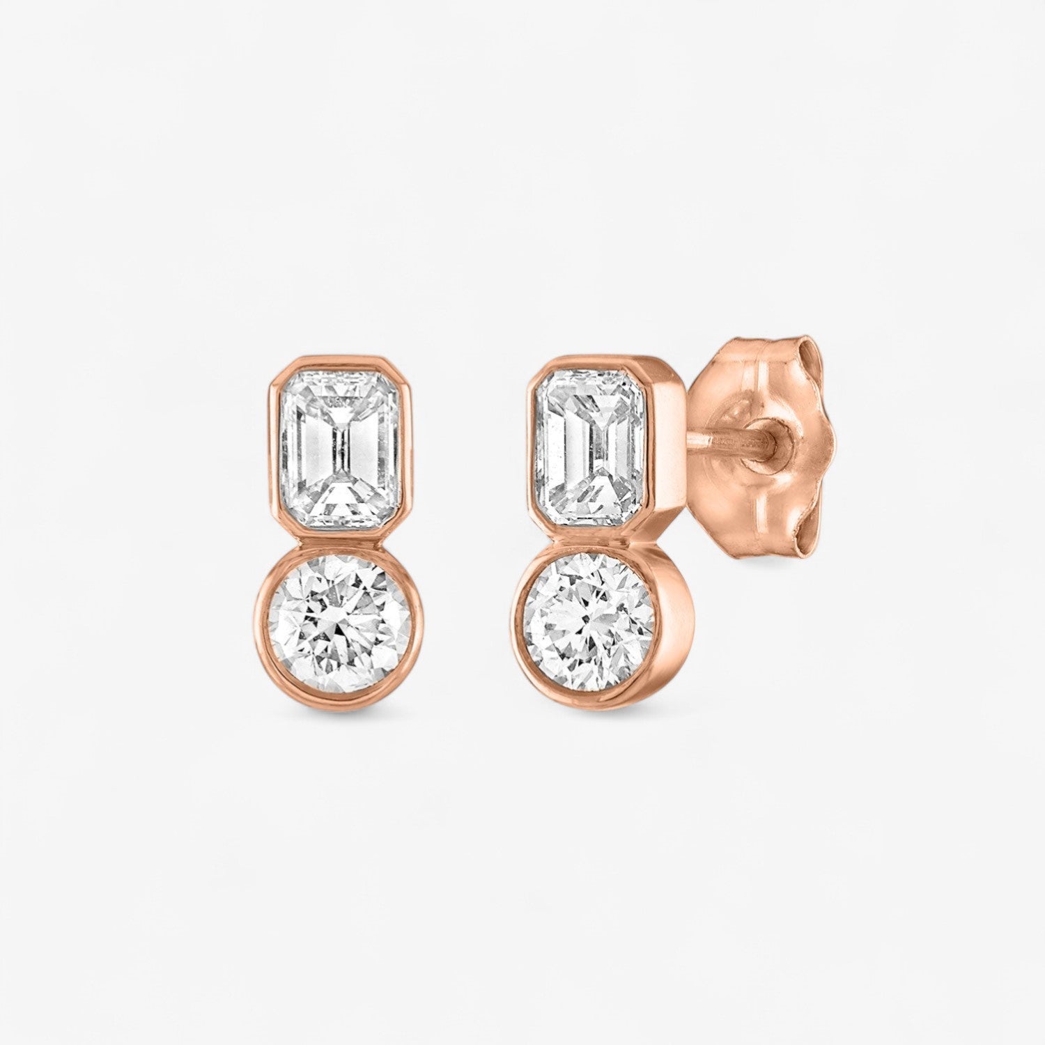 Fancy Bezel Two Stone Multi Shape Earring