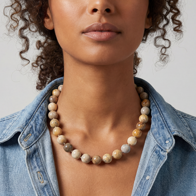 Kendall Large Fossilized Coral Beaded Necklace