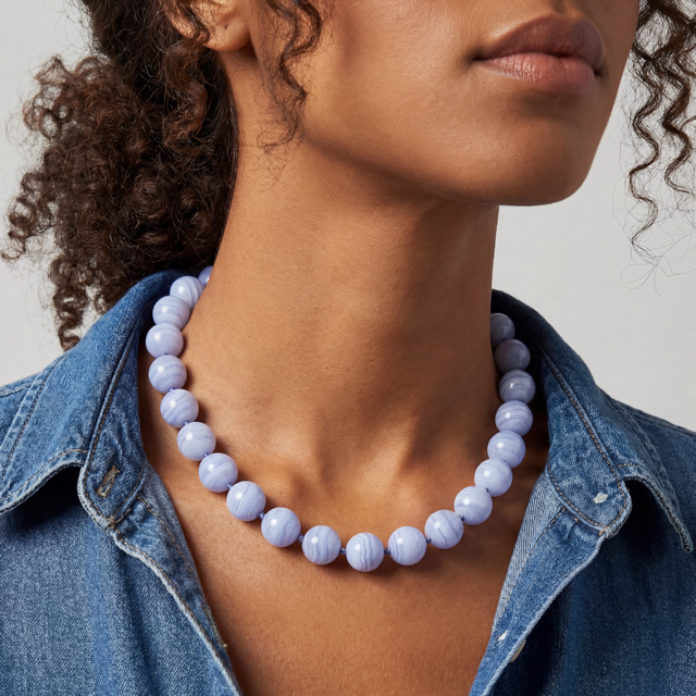 Kendall Large Blue Lace Agate Beaded Necklace