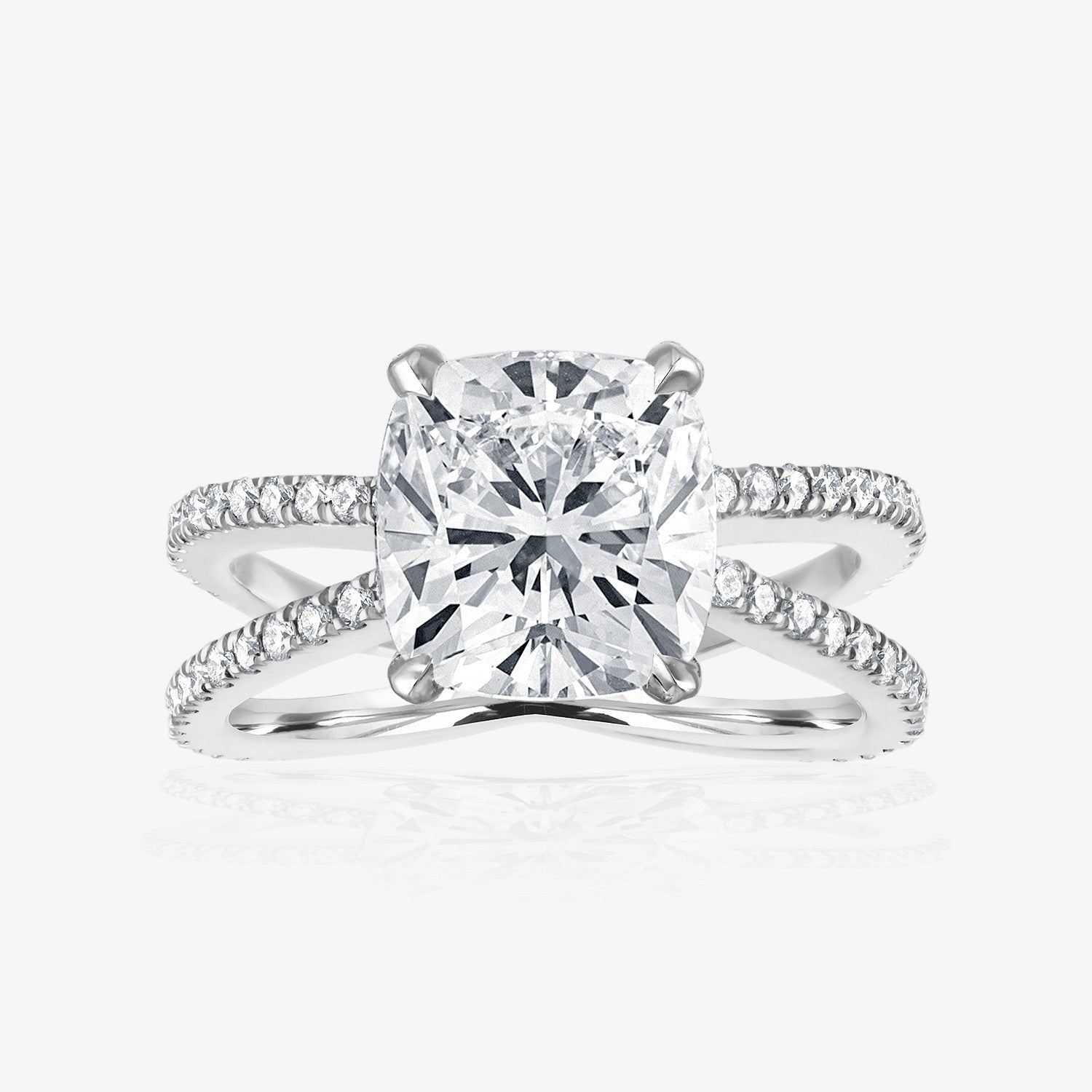 Reverse Pave Split Shank Engagement Ring Platinum Cushion