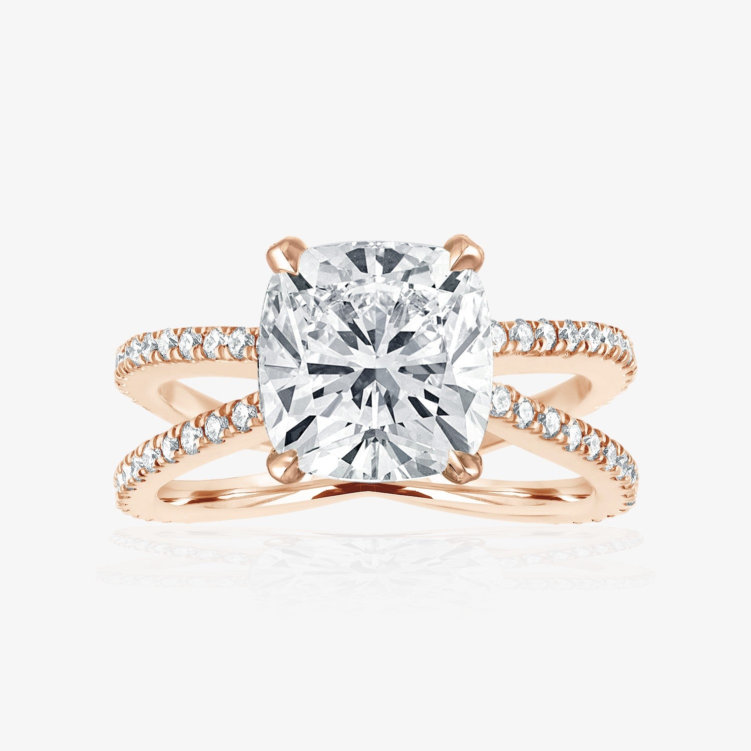 Reverse Pave Split Shank Engagement Ring 14K Rose Gold Cushion
