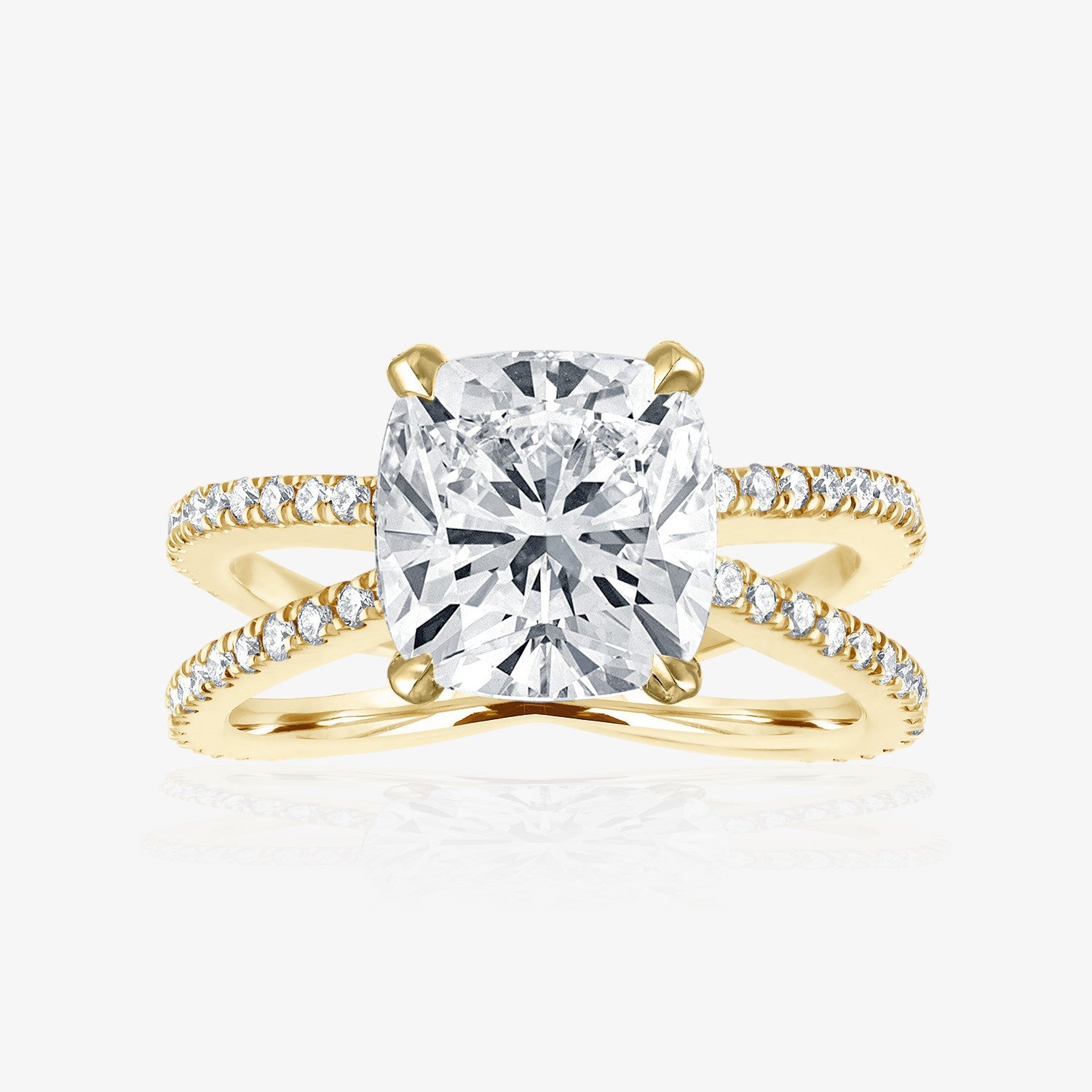Reverse Pave Split Shank Engagement Ring 18K Yellow Gold Cushion