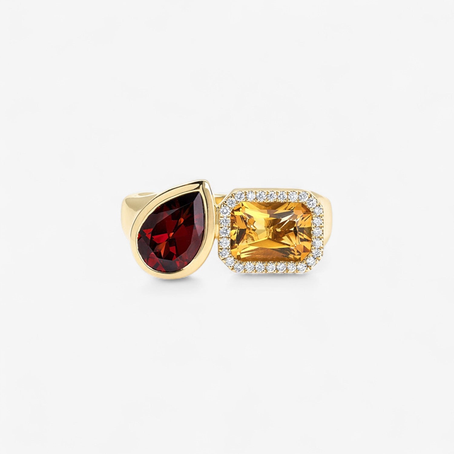 Gemma Citrine and Garnet Toi Et Moi Ring