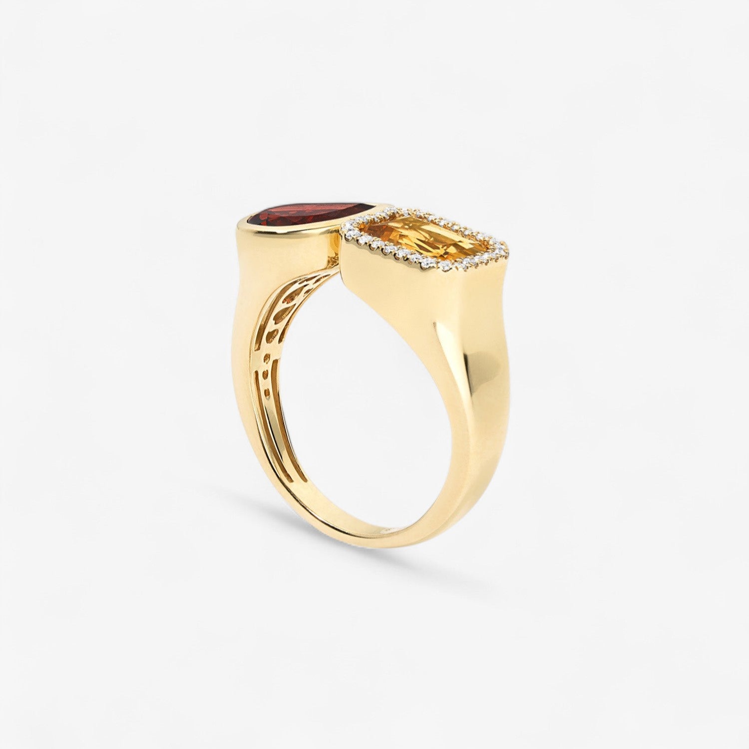 Gemma Citrine and Garnet Toi Et Moi Ring