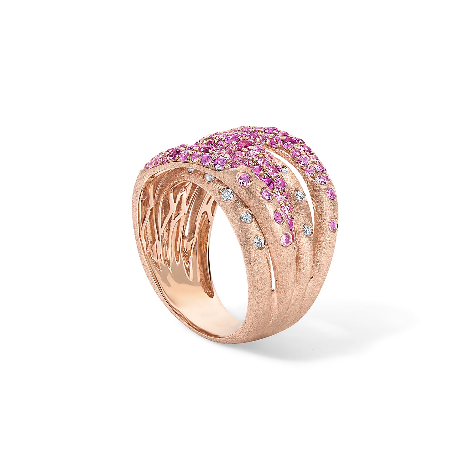 Scattered Pink Sapphire and Ruby Multi Row Ring