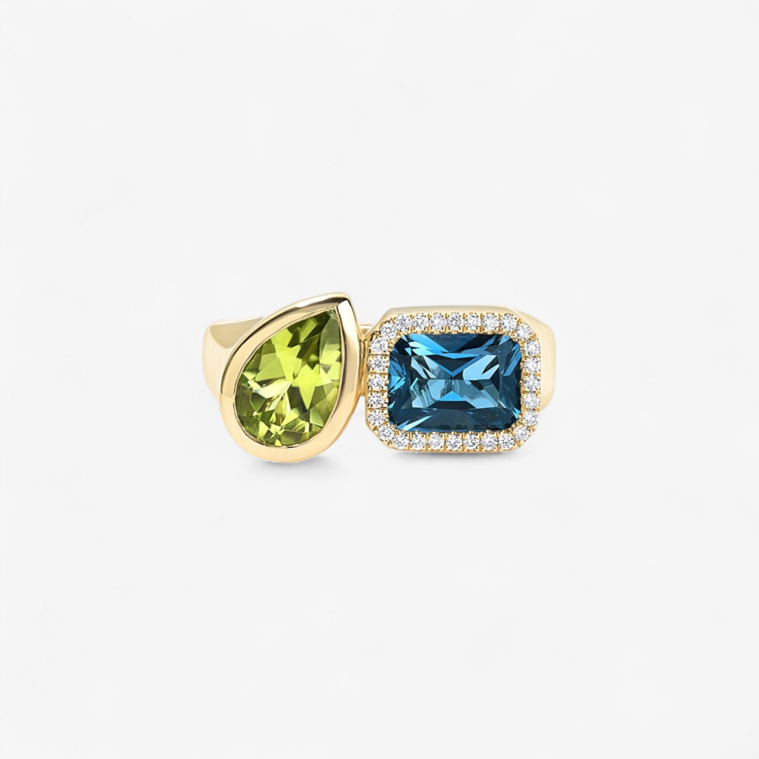 Gemma Blue Topaz and Peridot Toi Et Moi Ring