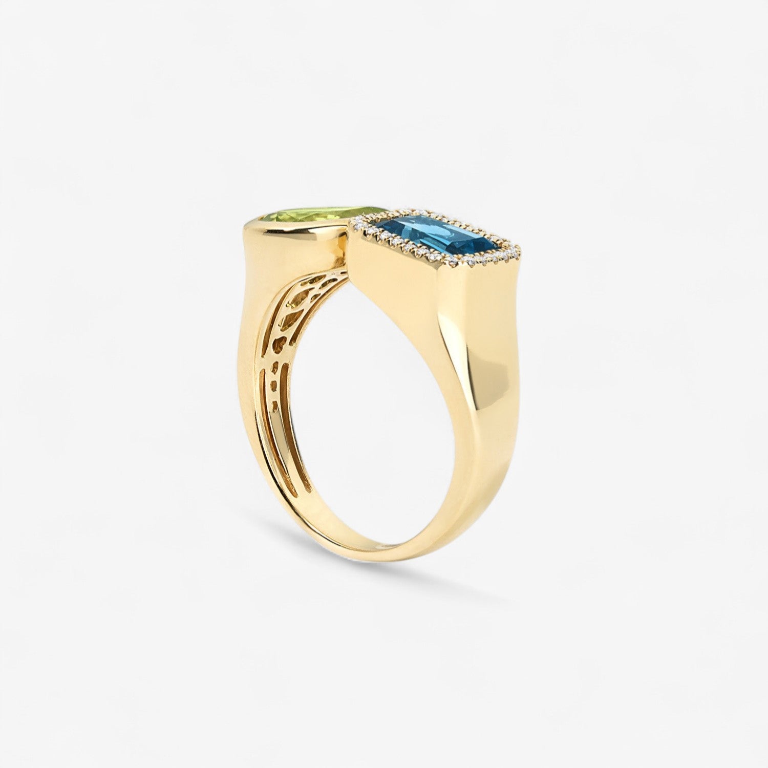 Gemma Blue Topaz and Peridot Toi Et Moi Ring
