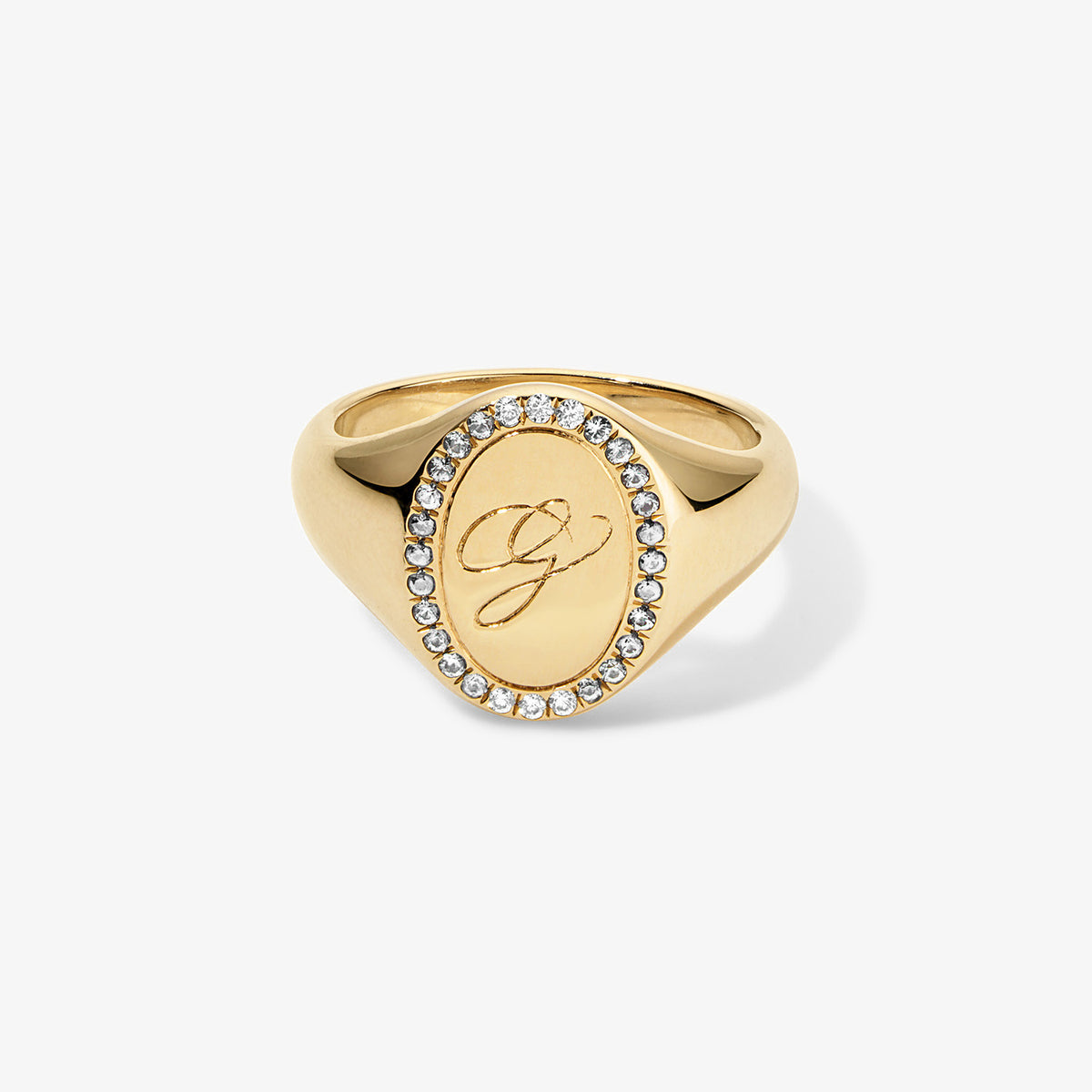 Bubble Diamond Signet Ring with Initial | Stephanie Gottlieb