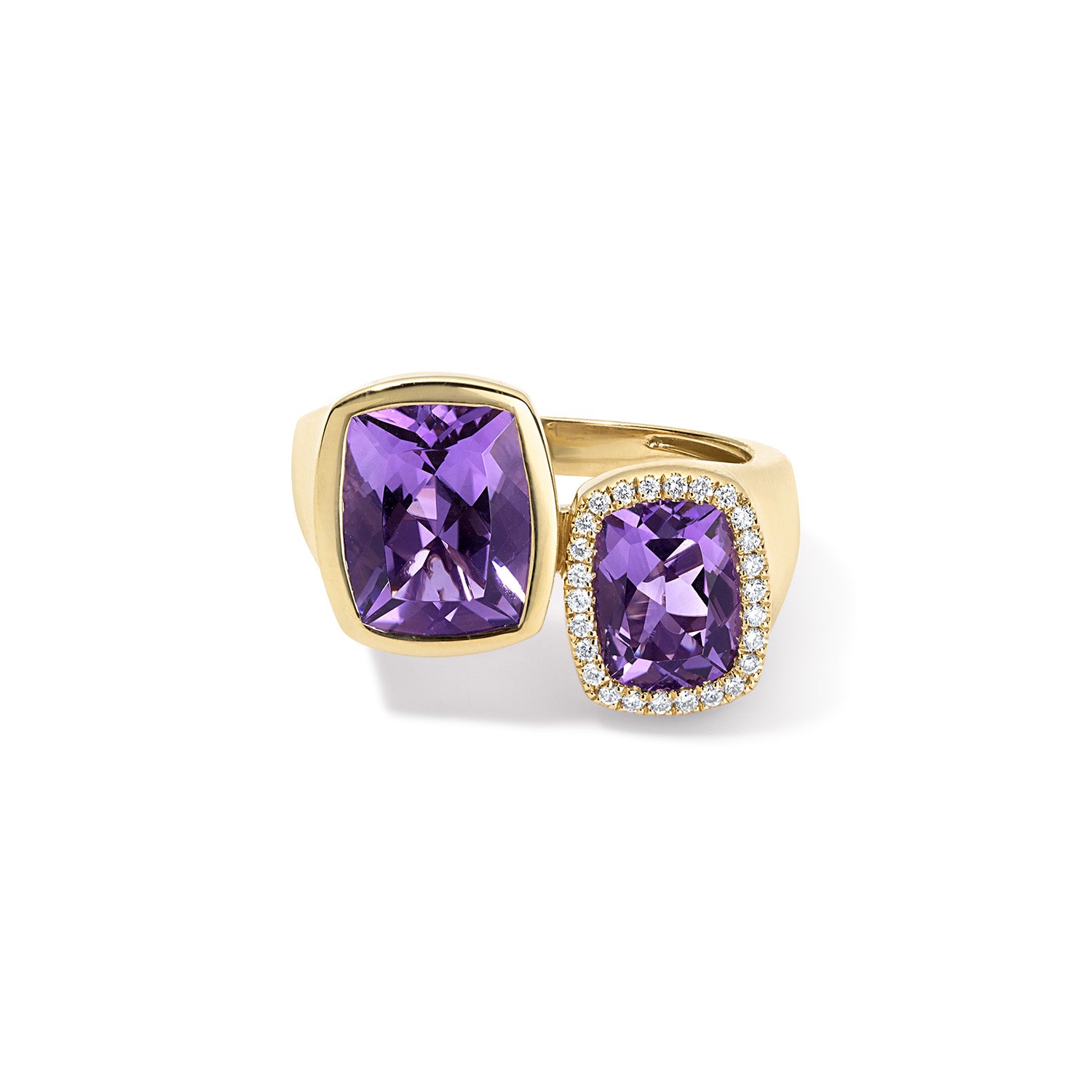 Amethyst Toi Et Moi Ring with Diamond Halo