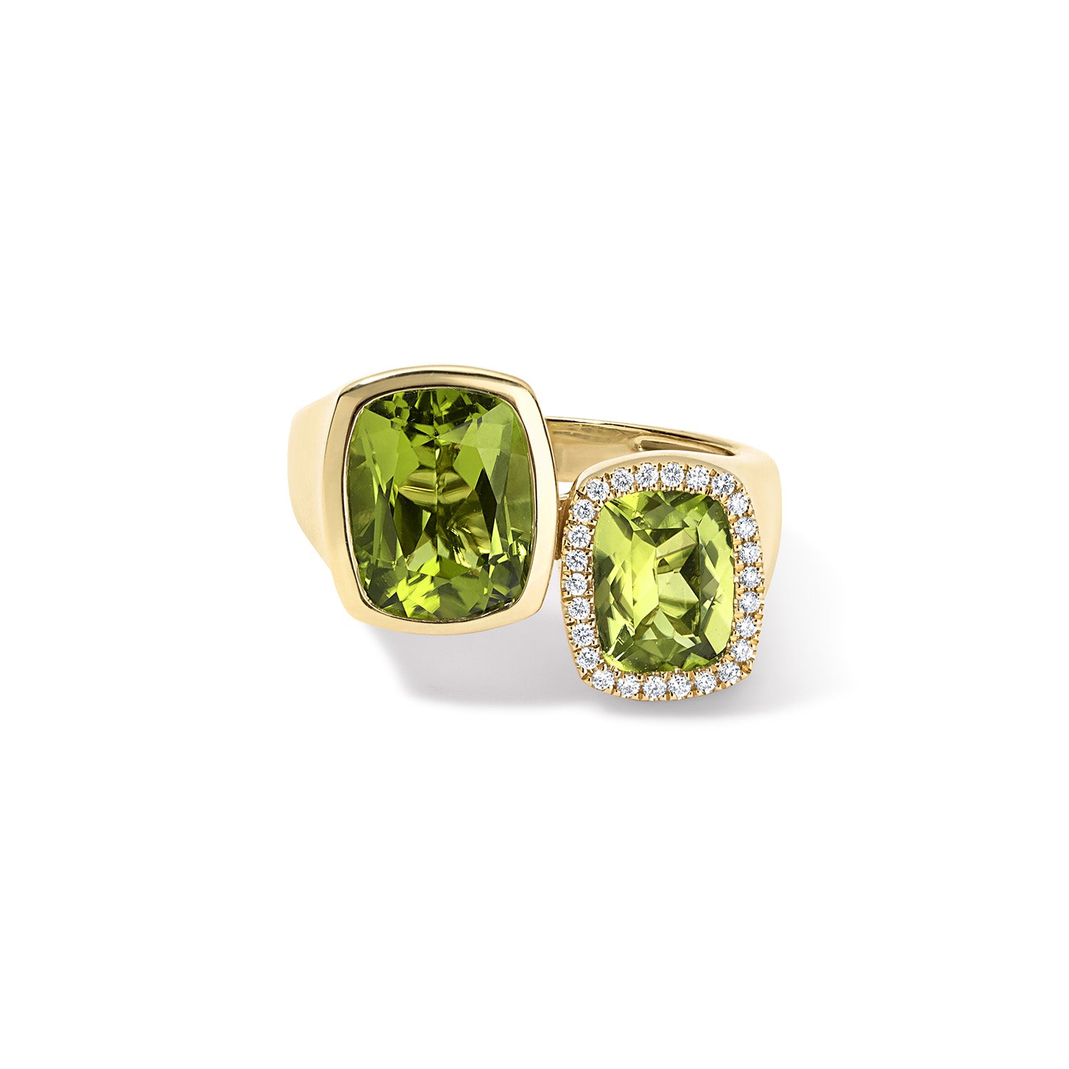 Peridot Toi Et Moi Ring with Diamond Halo