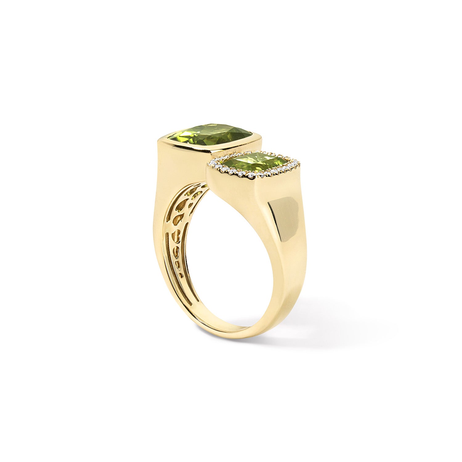 Peridot Toi Et Moi Ring with Diamond Halo