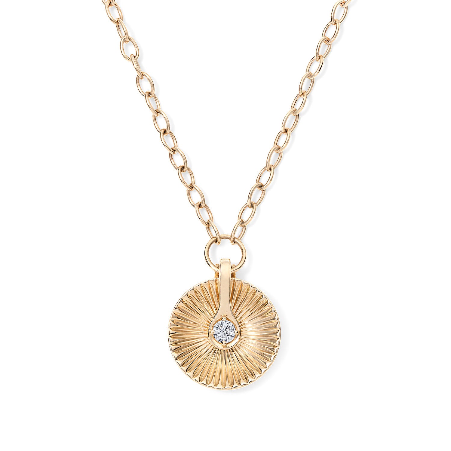 Gold and Diamond Fluted Round Pendant