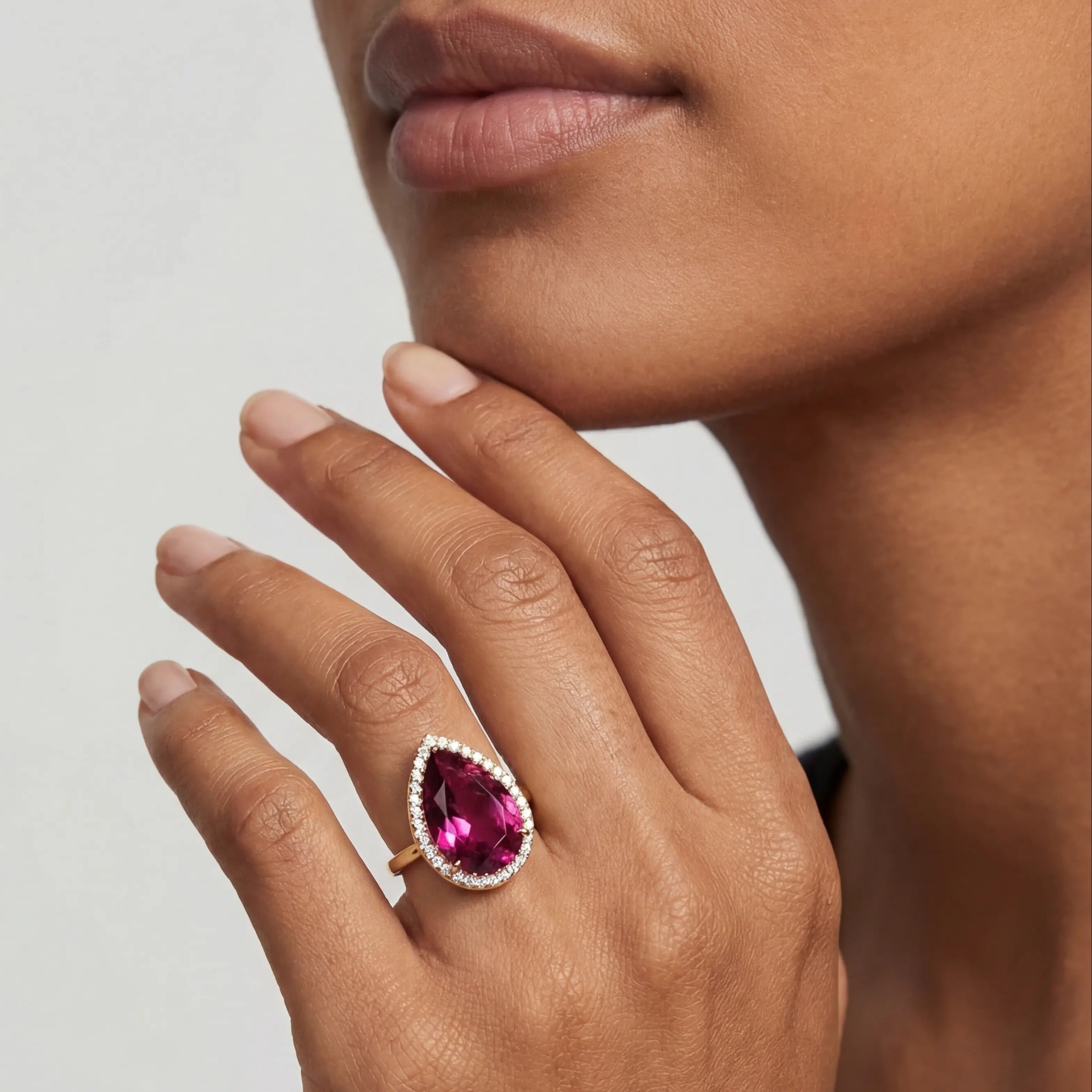 Rubellite Pear Candy Button Ring