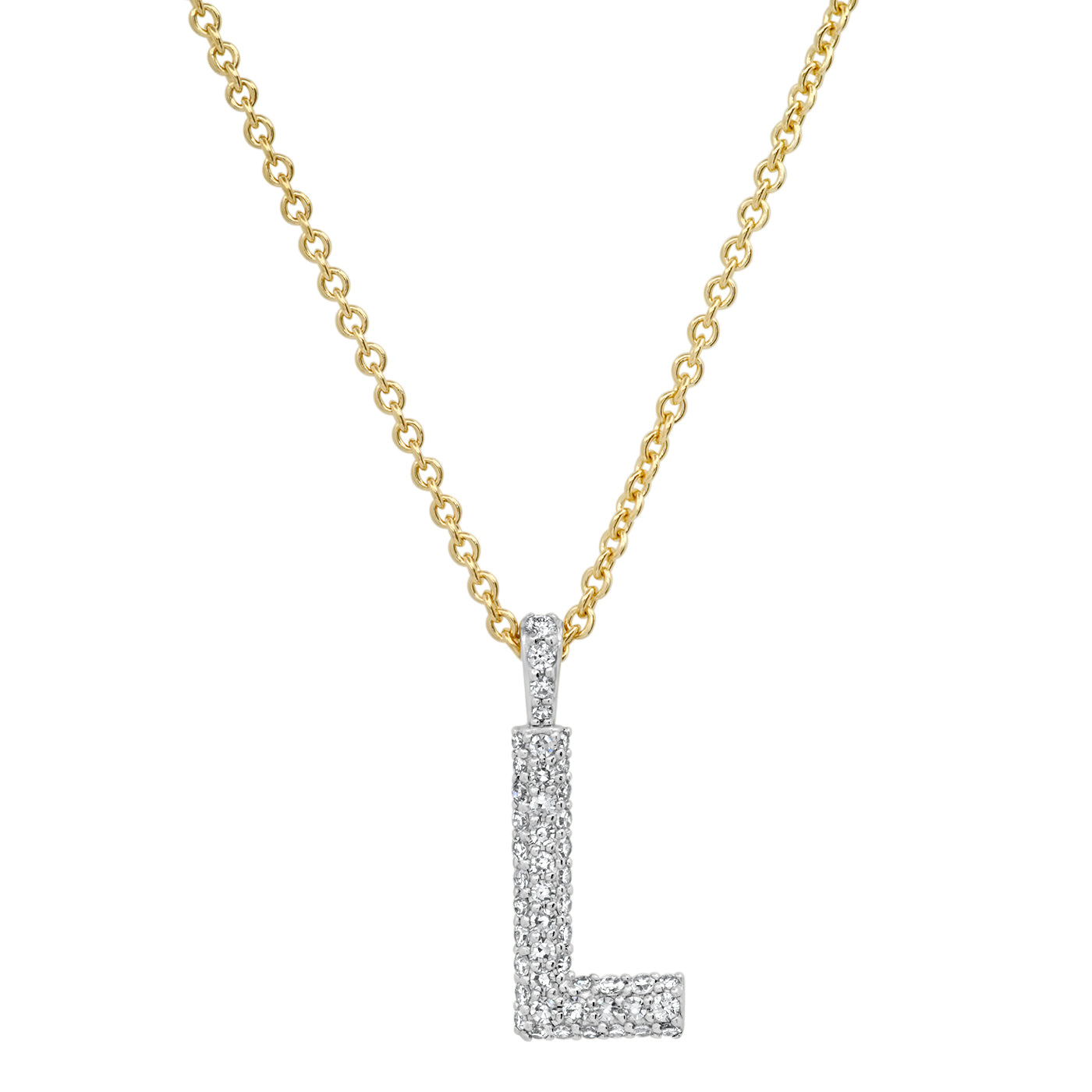 Initial Necklace with Diamonds - 14K White Gold