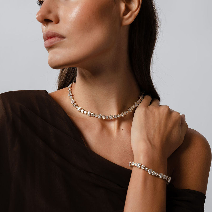 Coco Lab Diamond Heart Bezel Tennis Necklace