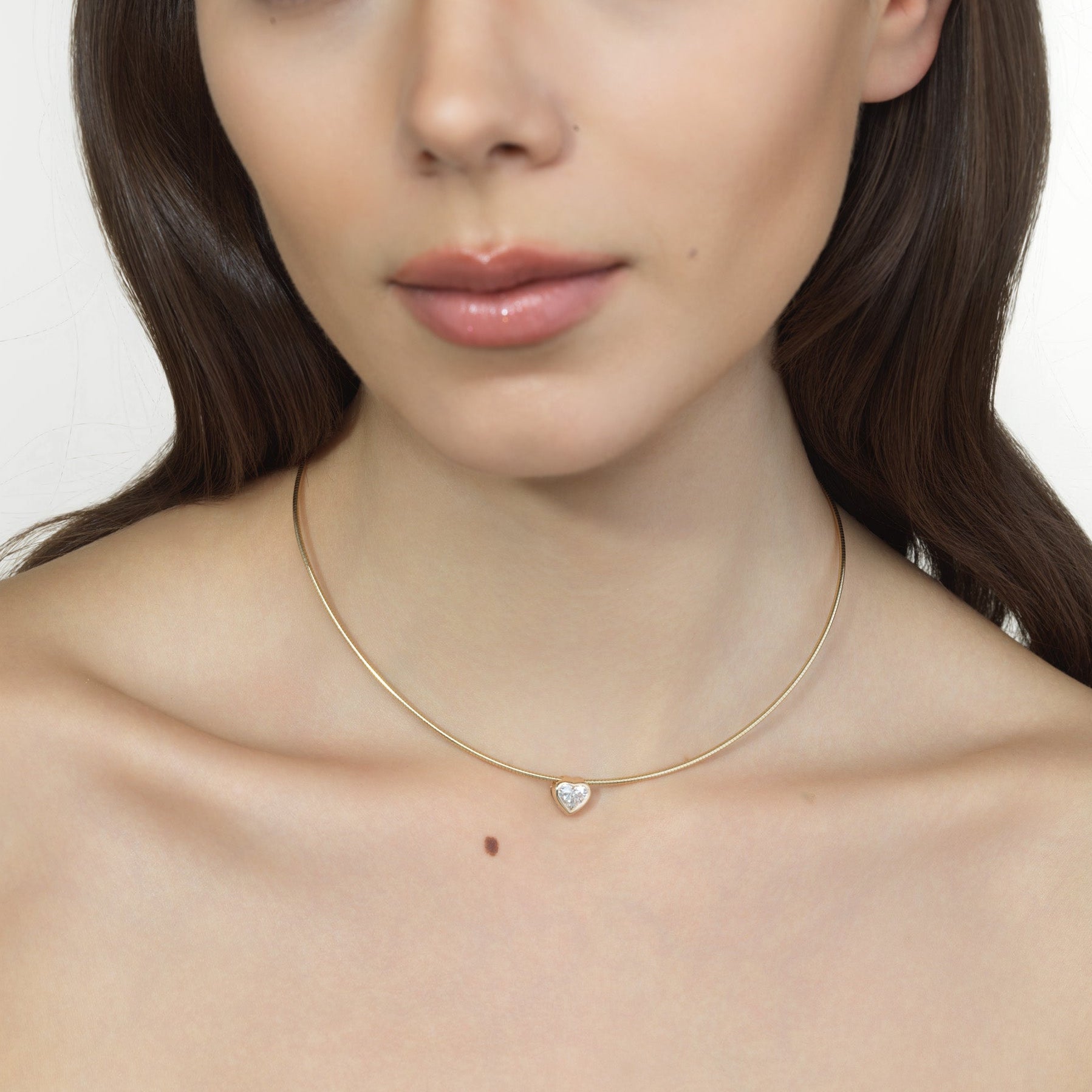 Margot Heart Bezel Diamond On Omega Chain Necklace
