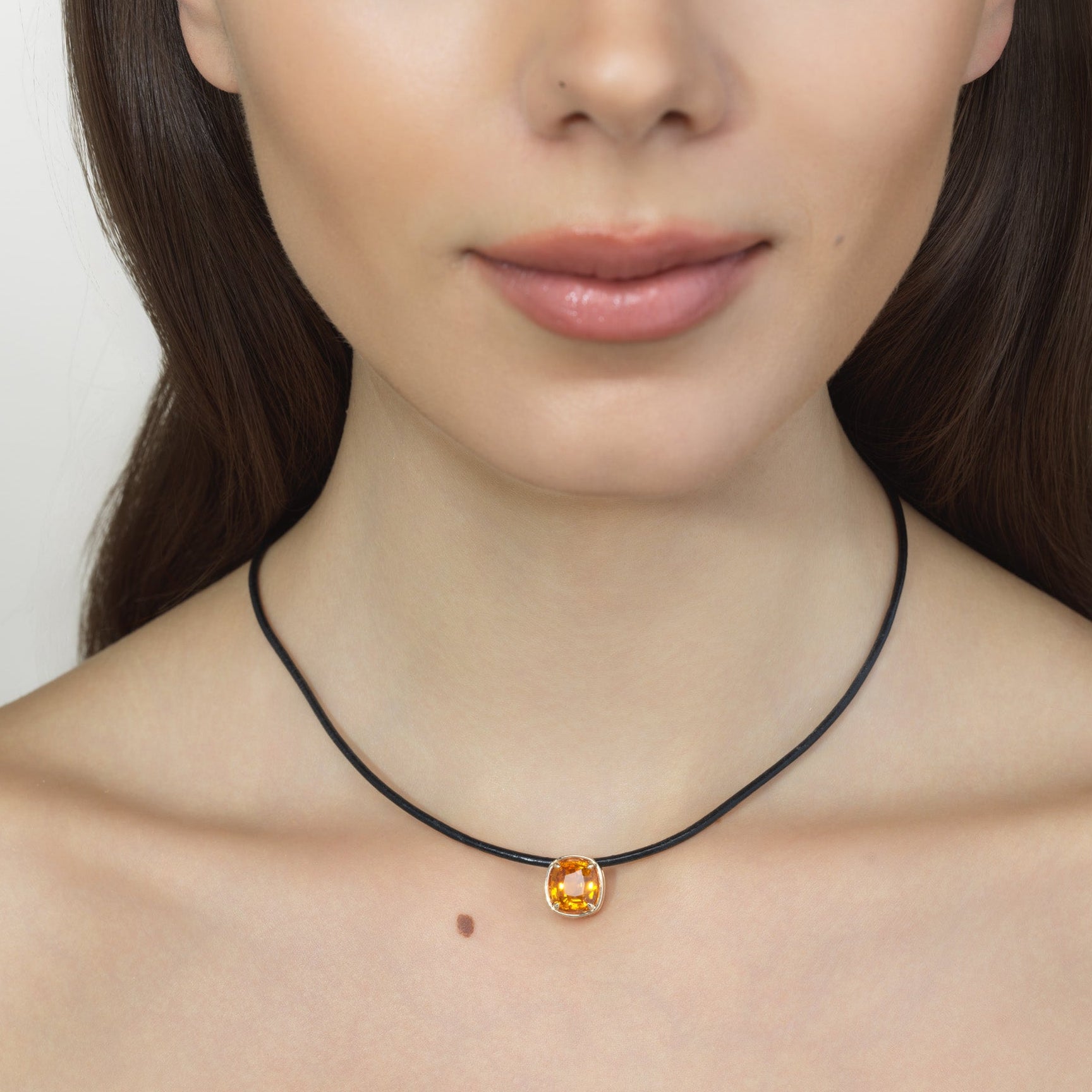 Margot Orange Sapphire Cushion Cut Necklace
