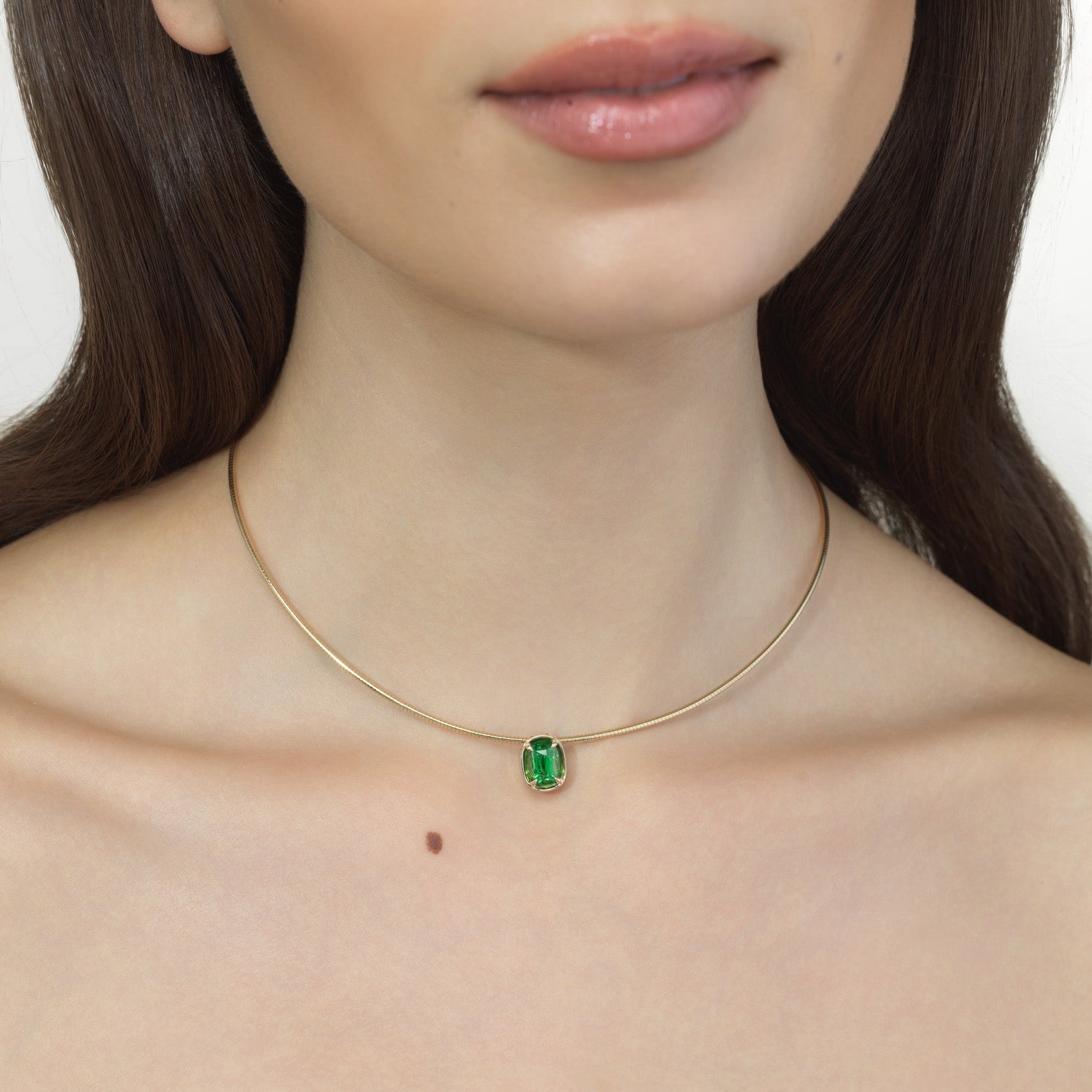 Margot Tsavorite Cushion Cut On Omega Chain Necklace