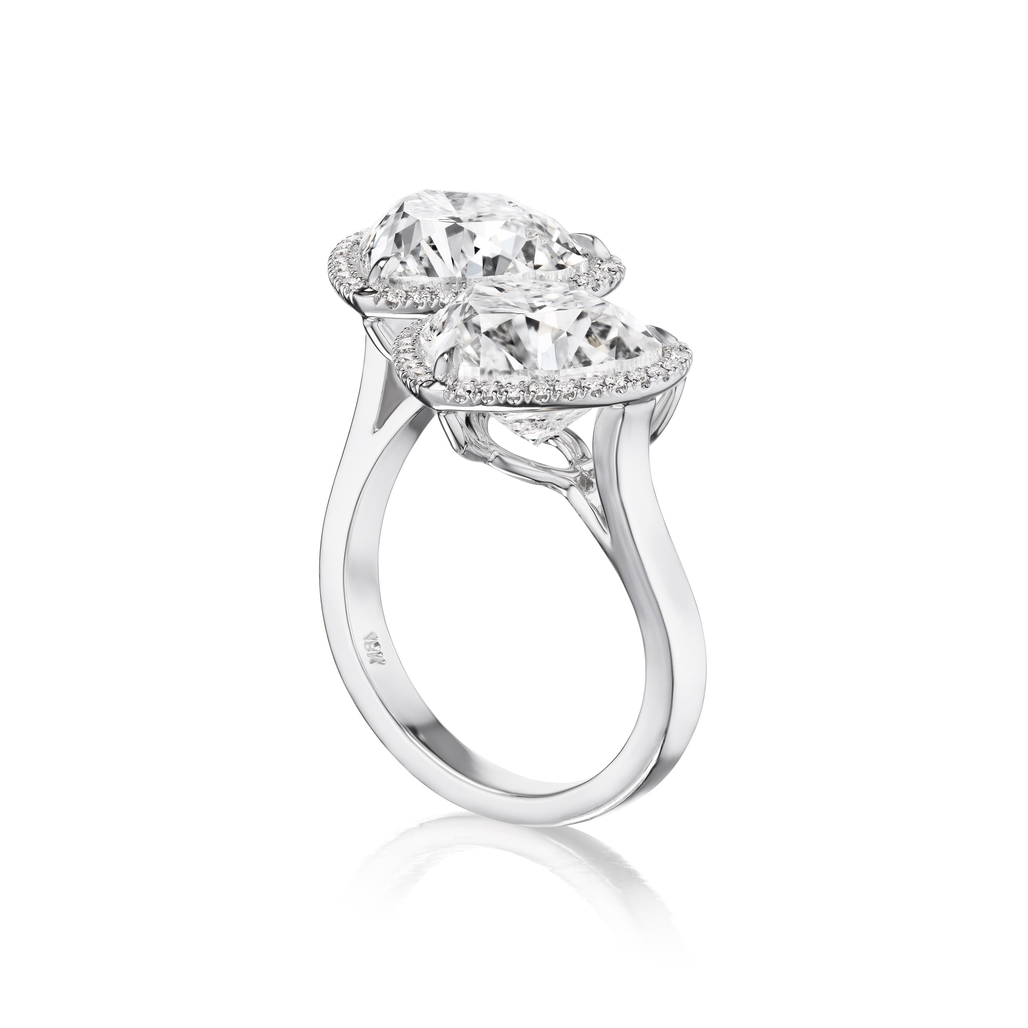 Heart Shape Bypass Ring with Pave Halo