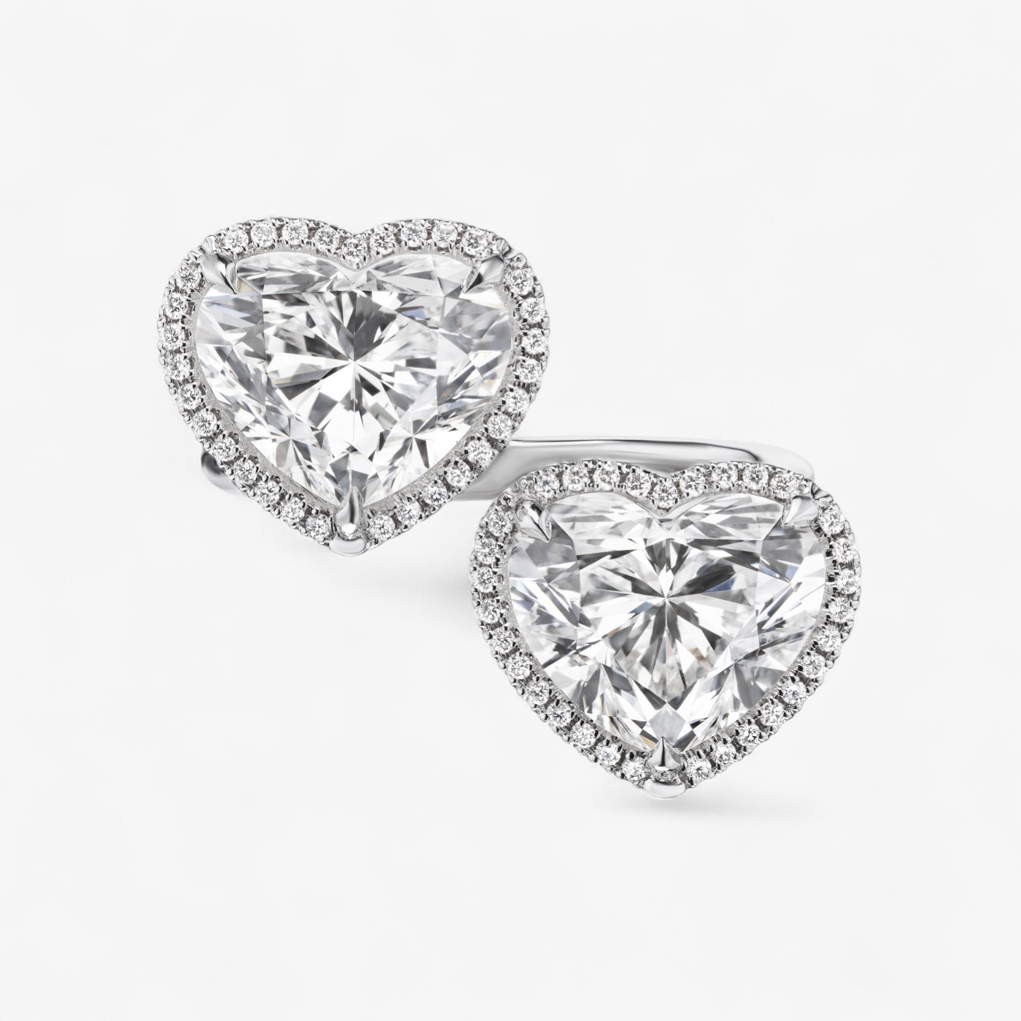 Heart Shape Bypass Ring with Pave Halo
