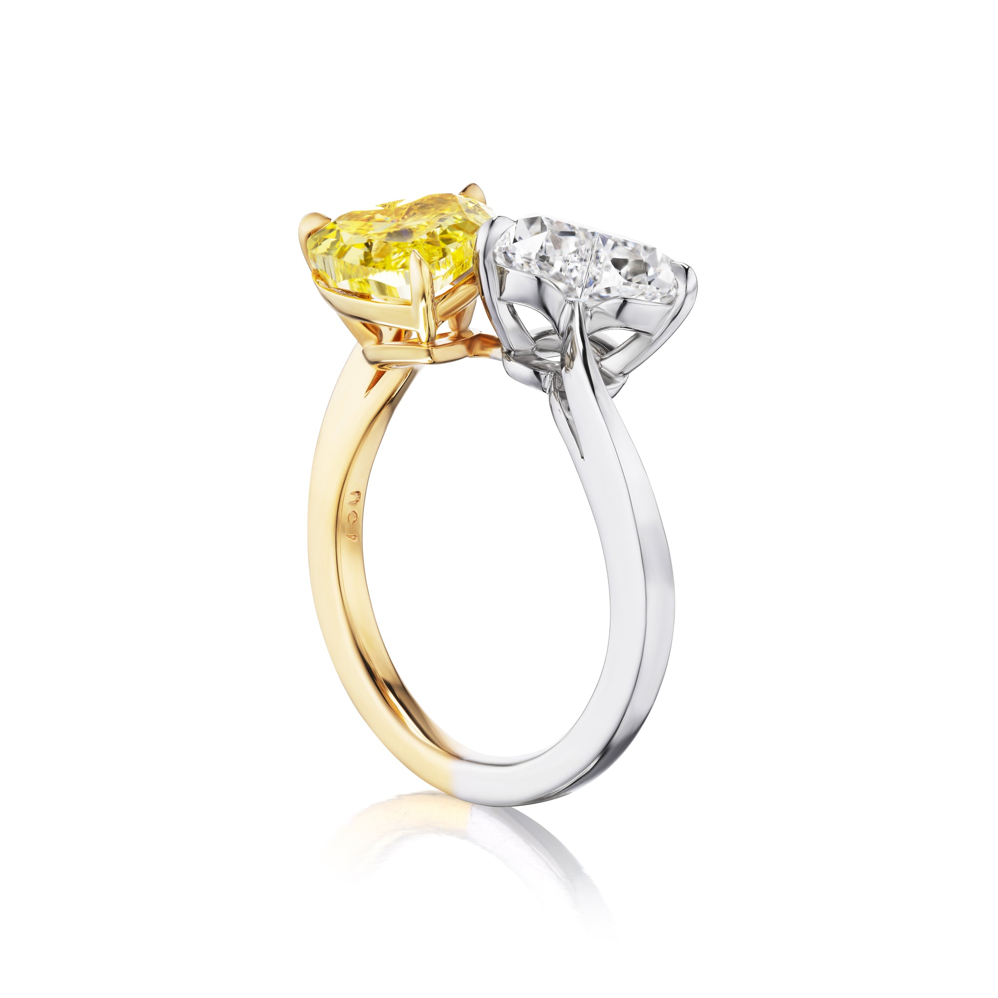 Yellow and White Heart Shape Twin Stone Diamond Ring