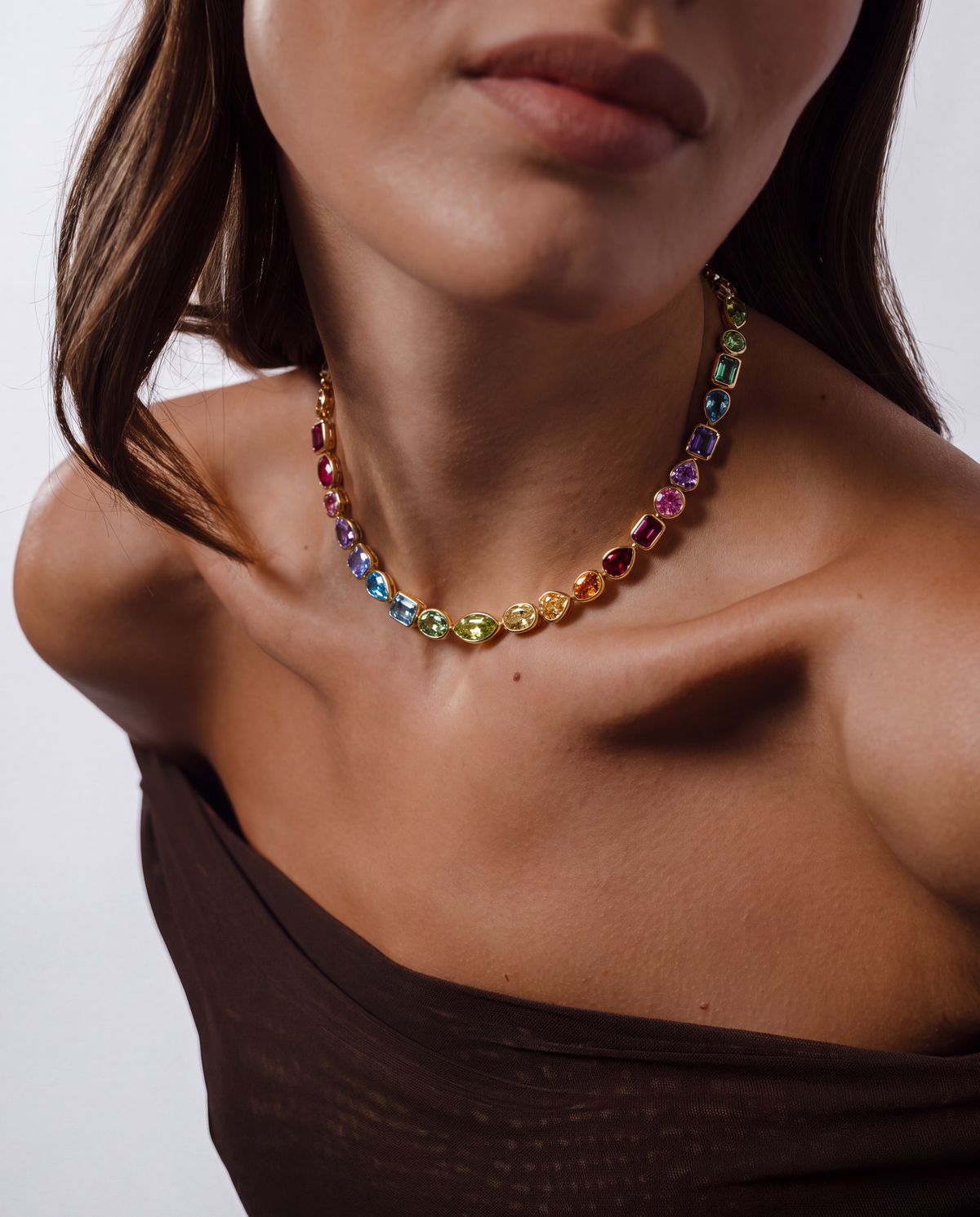 Margot Rainbow Mixed Shape Bezel Tennis Necklace
