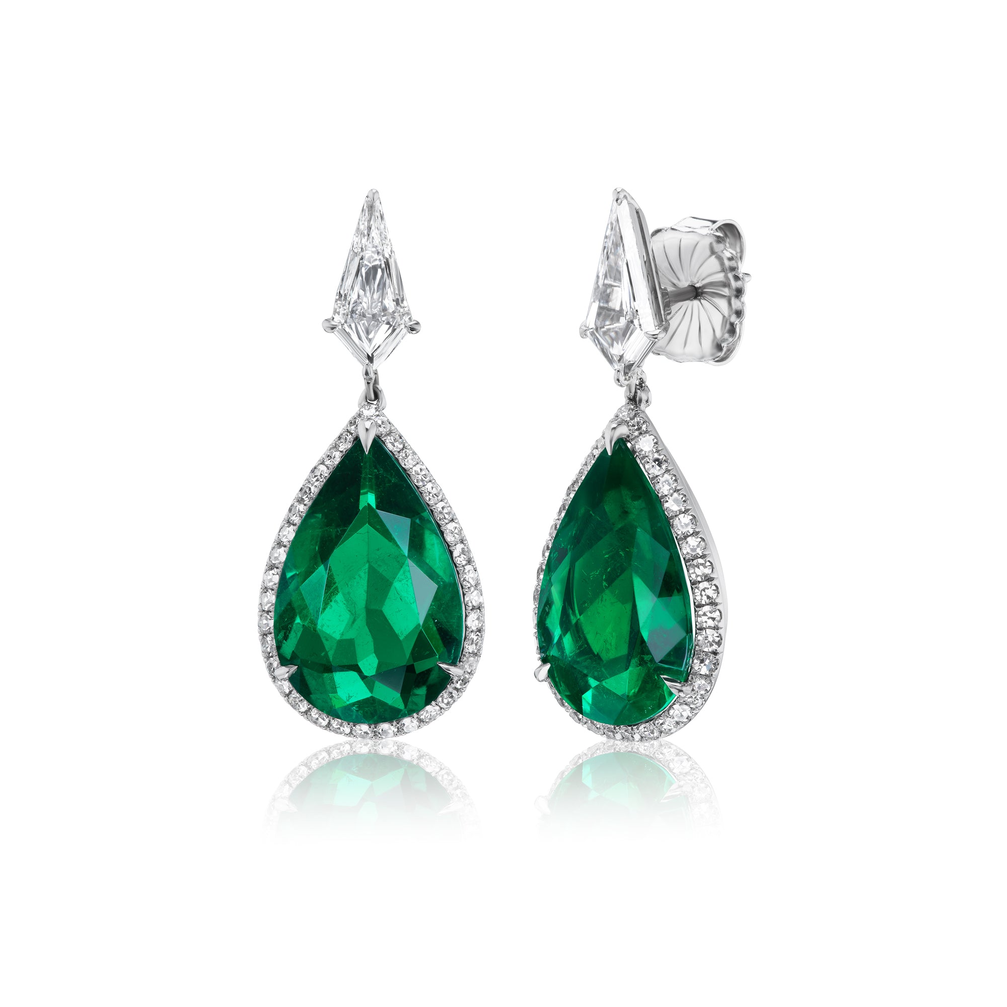 Green Colombian Emerald and Diamond Pave Drop Earrings