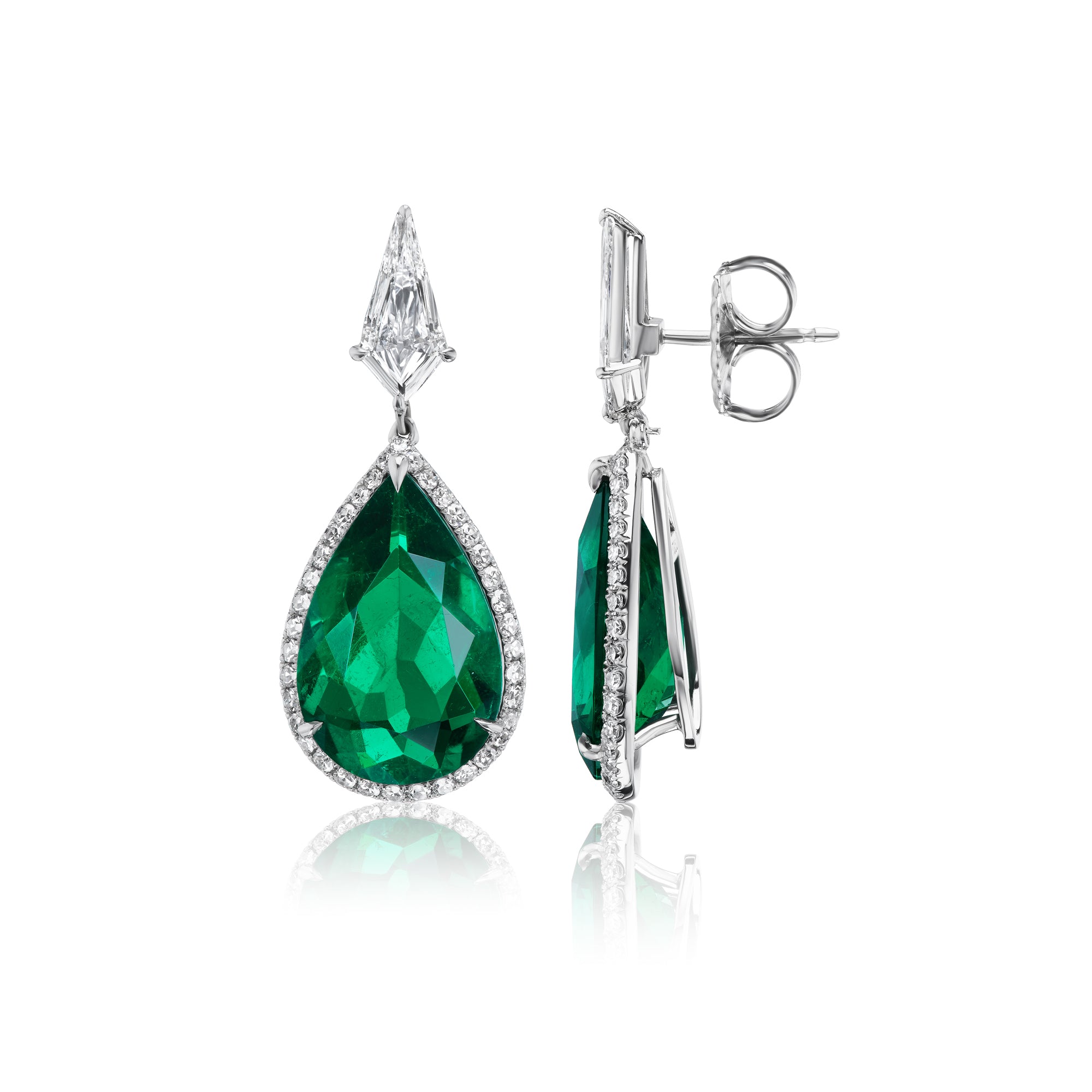 Green Colombian Emerald and Diamond Pave Drop Earrings