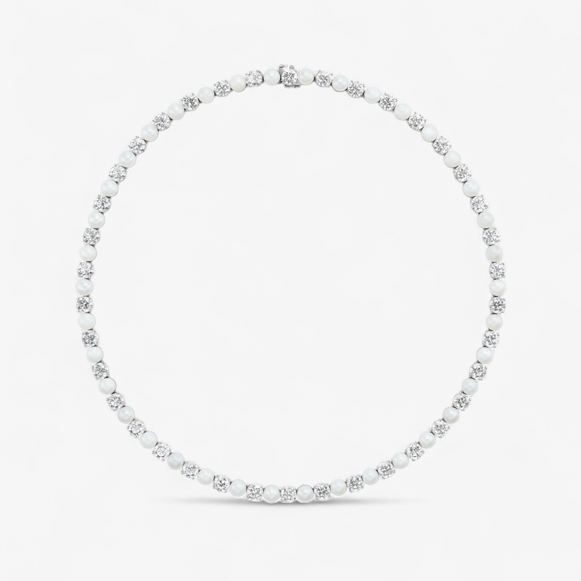 Alternating Pearl and Diamond Tennis Necklace