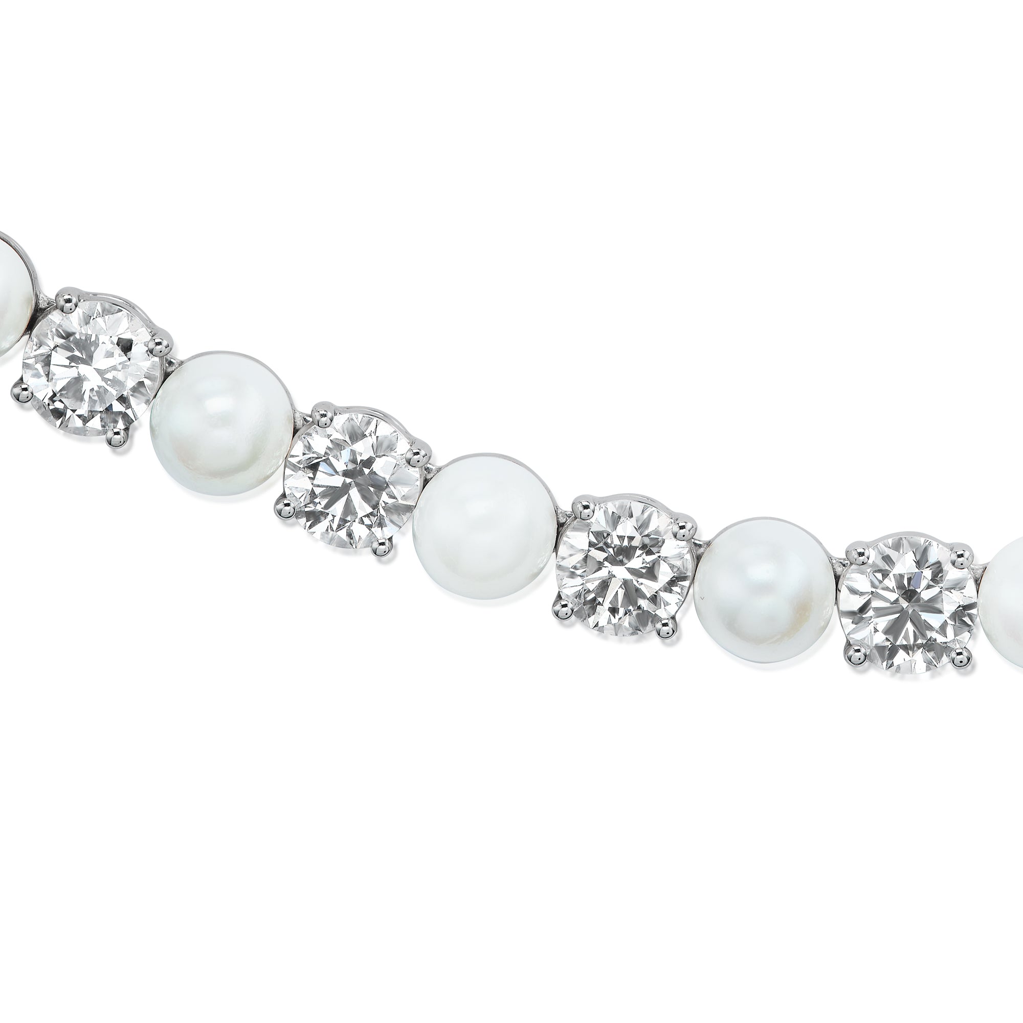 Alternating Pearl and Diamond Tennis Necklace