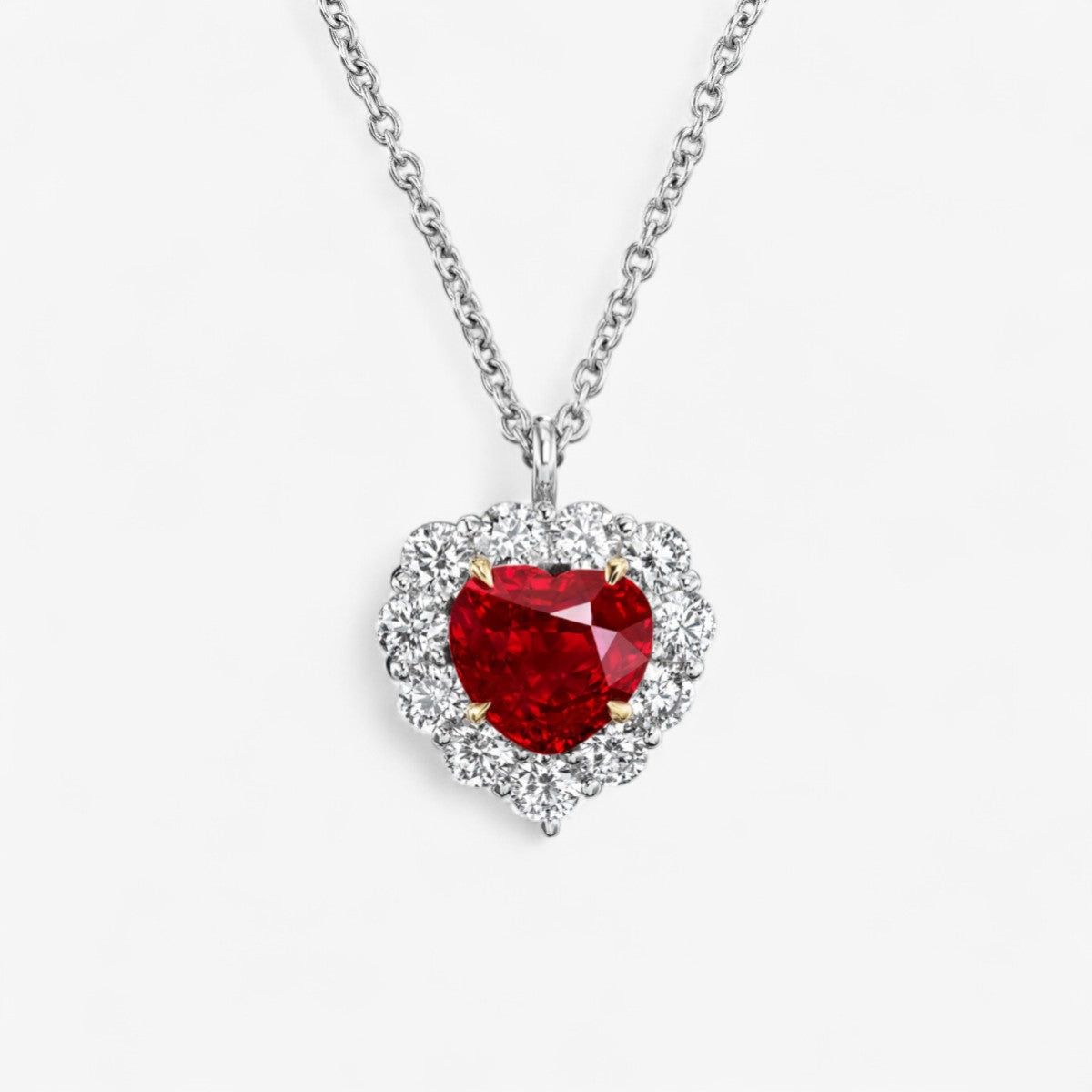 Heart Shaped Burmese Ruby with Diamond Halo Pendant
