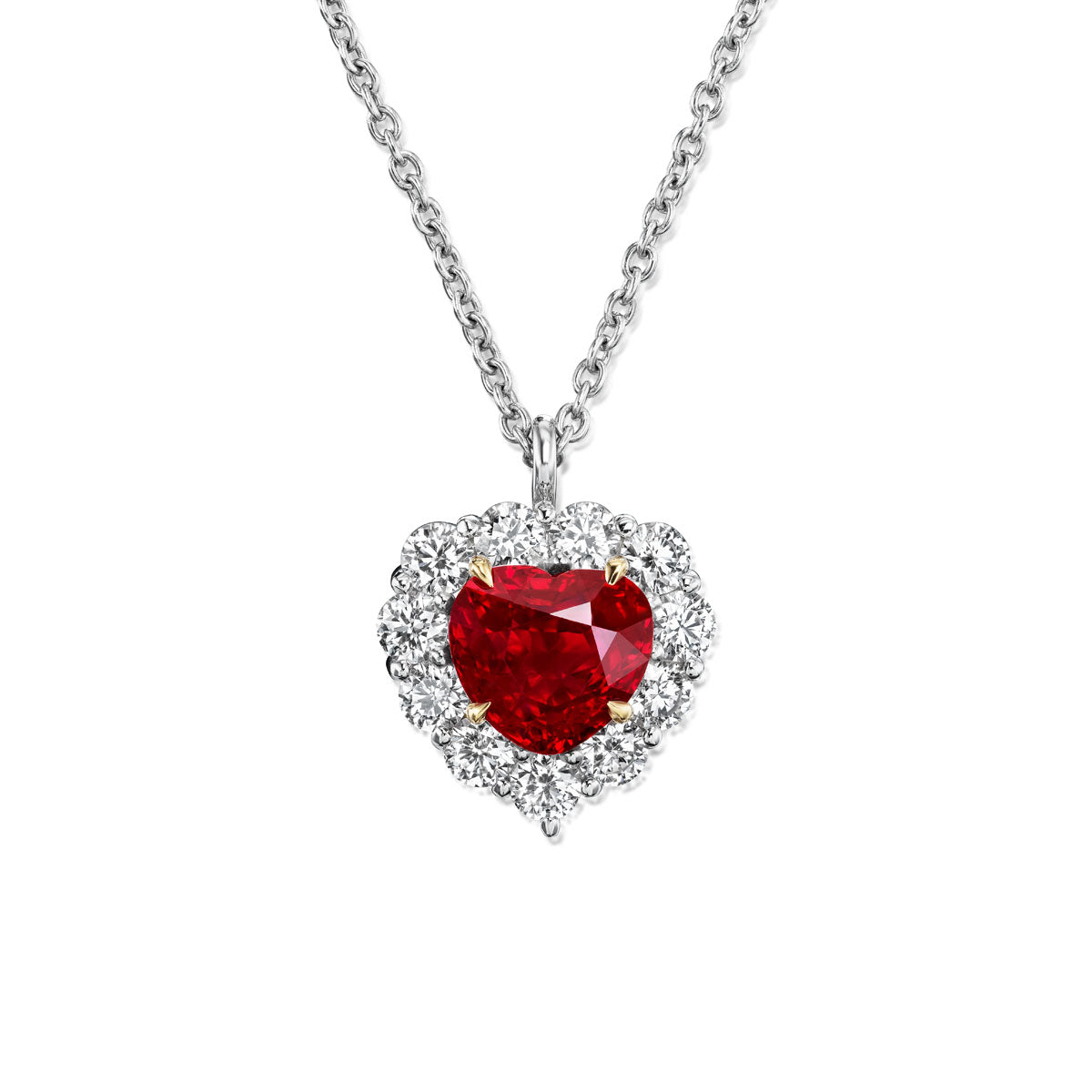 Heart Shaped Burmese Ruby with Diamond Halo Pendnt