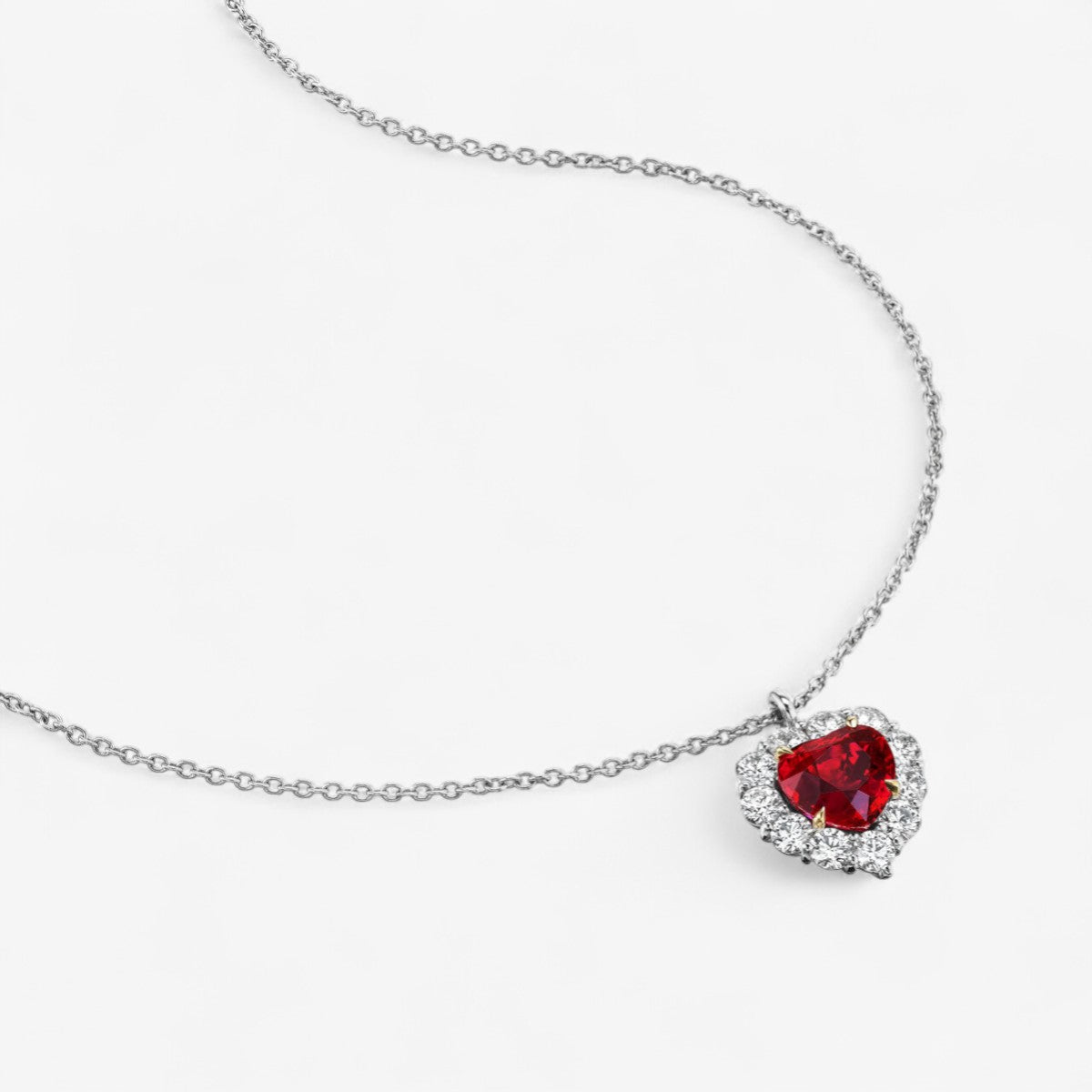 Heart Shaped Burmese Ruby with Diamond Halo Pendant