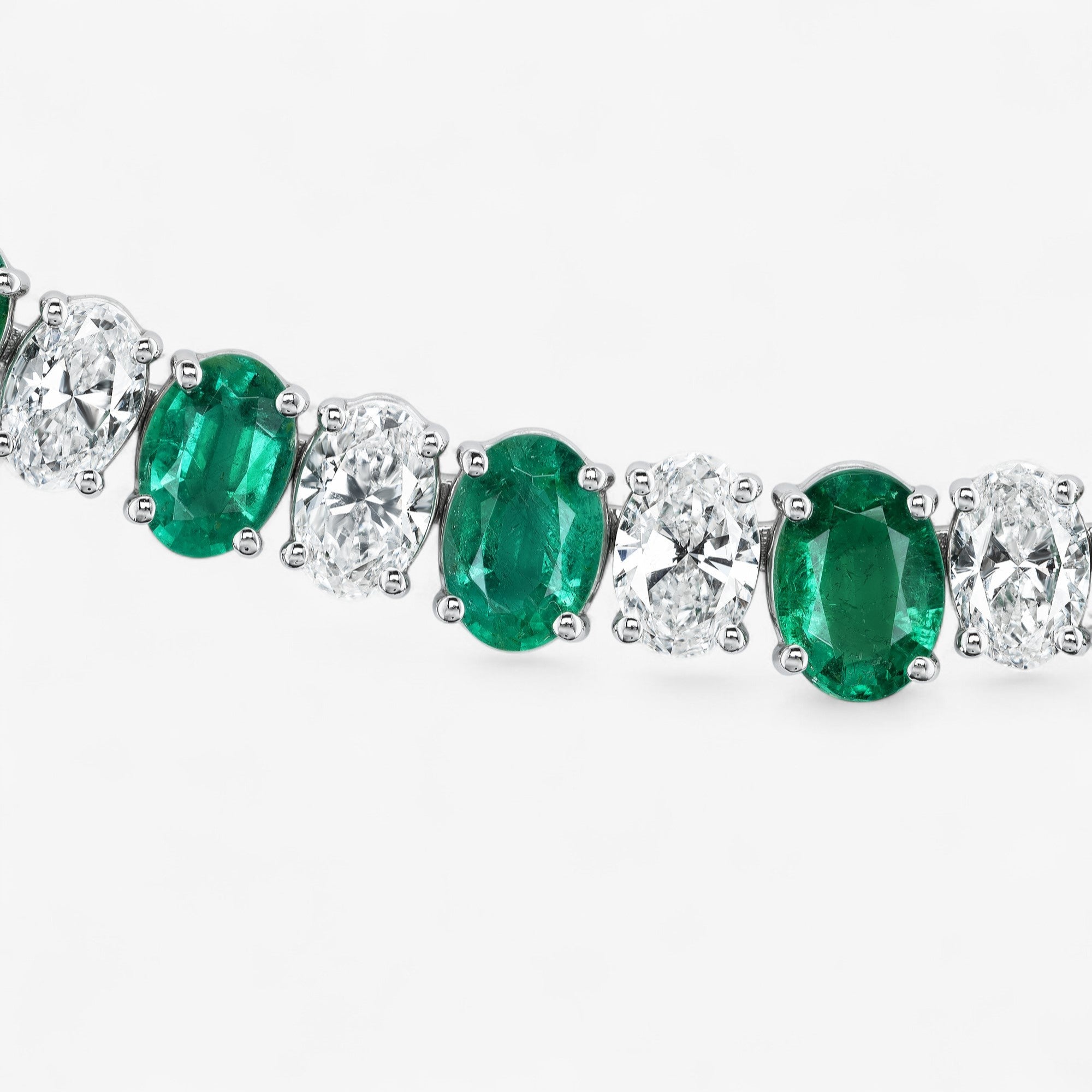 Emerald and Diamond Oval Shape Tennis Necklace